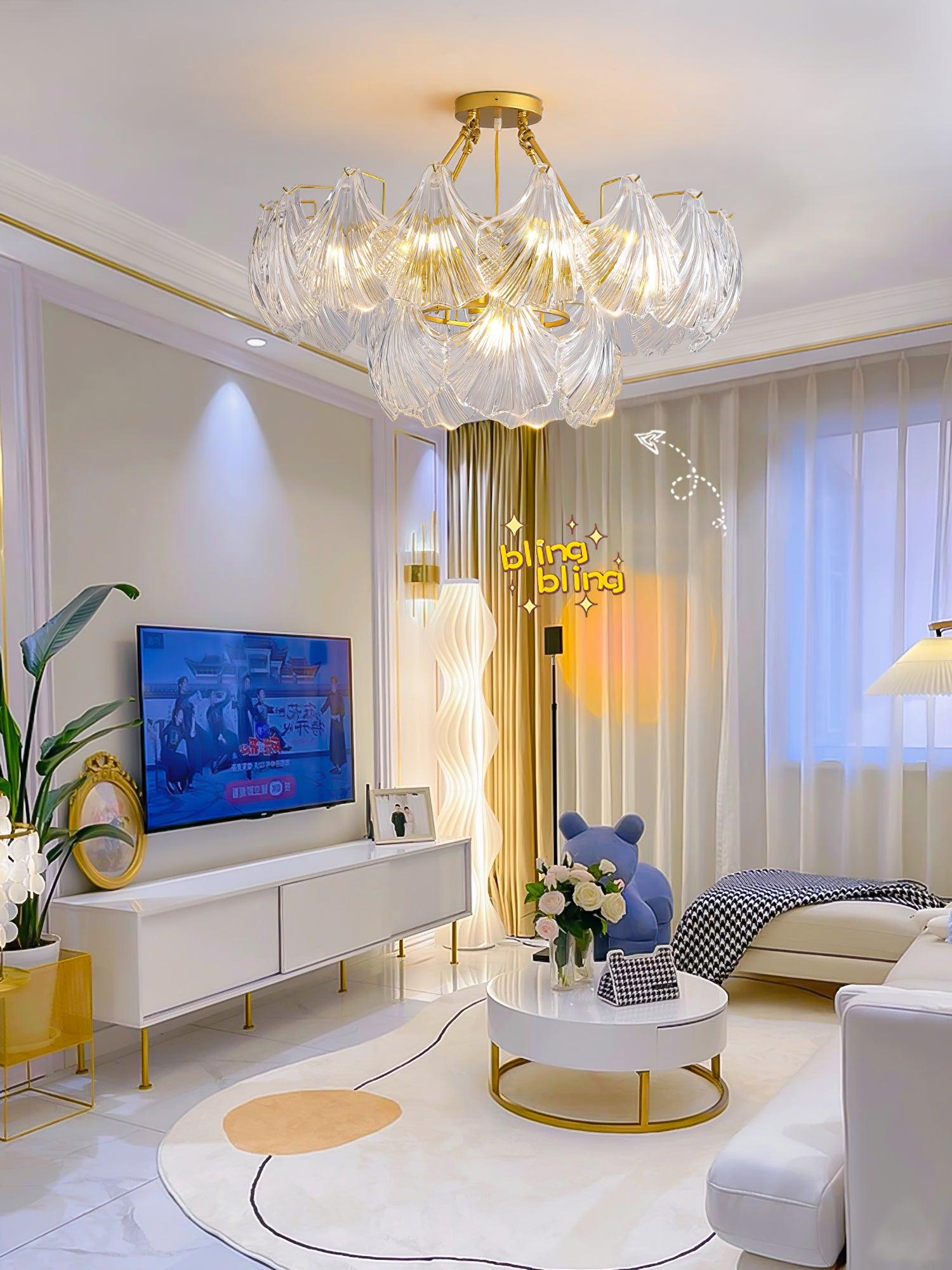 Lustra Deckenleuchte Gerilltes Muschelglas Gold-Letslighting