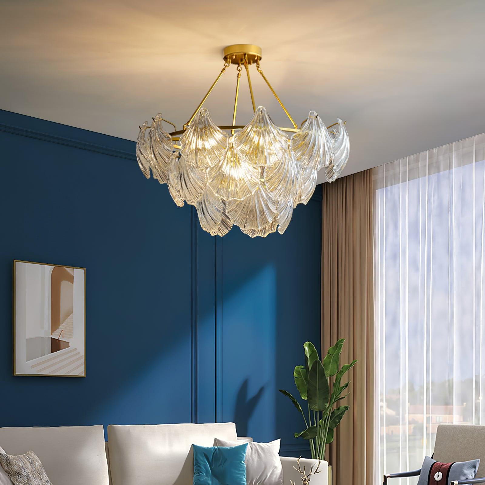Lustra Deckenleuchte Gerilltes Muschelglas Gold-Letslighting