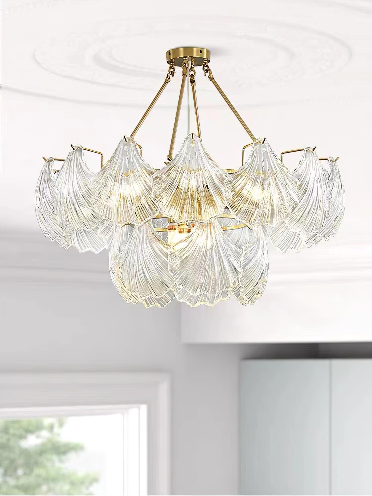 Lustra Deckenleuchte Gerilltes Muschelglas Gold-Letslighting