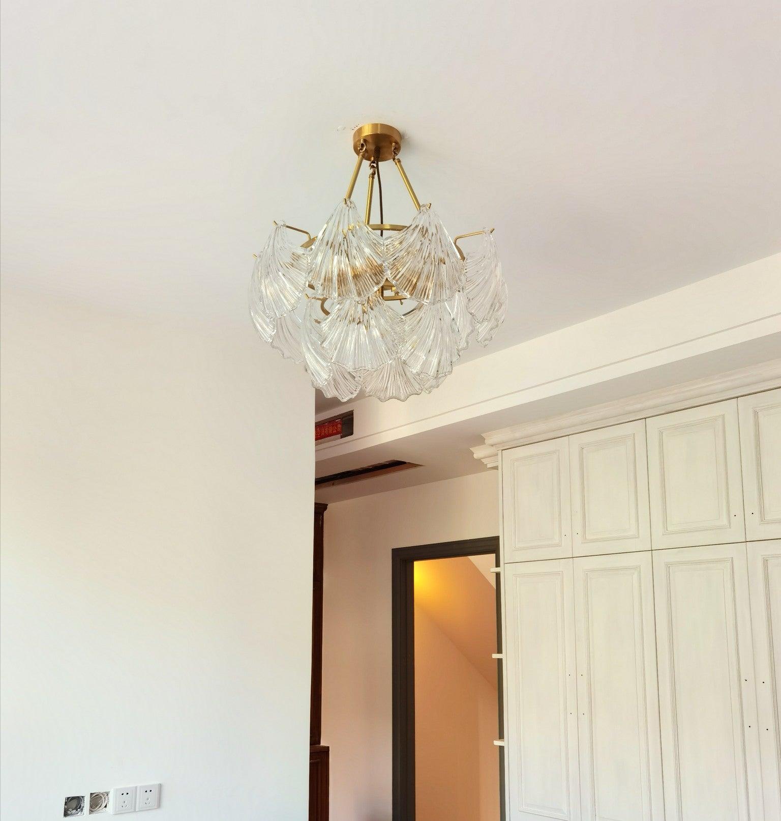 Lustra Deckenleuchte Gerilltes Muschelglas Gold-Letslighting