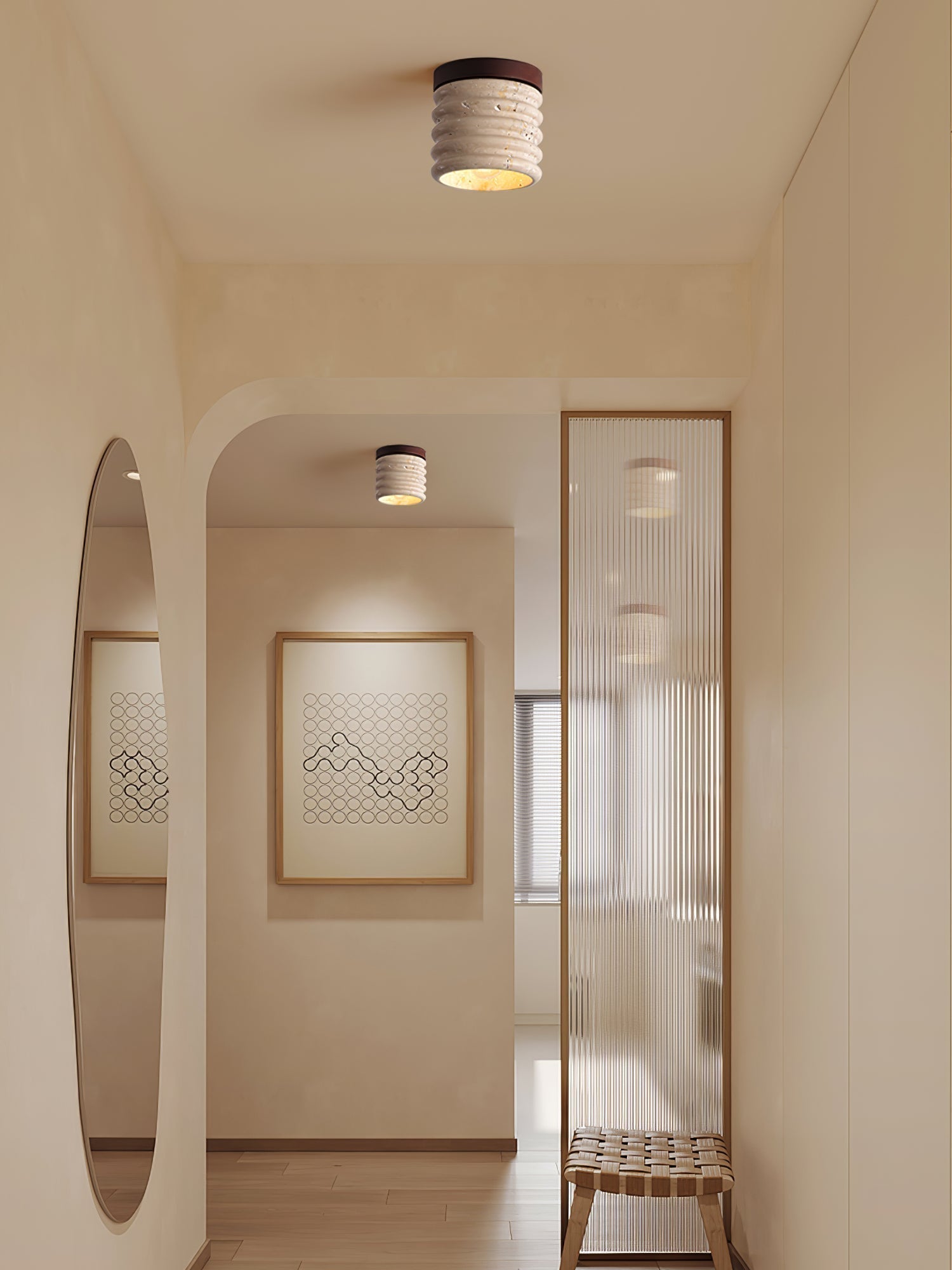 Vomaran Fluted Cylinder Travertine Ceiling Light - Letslighting