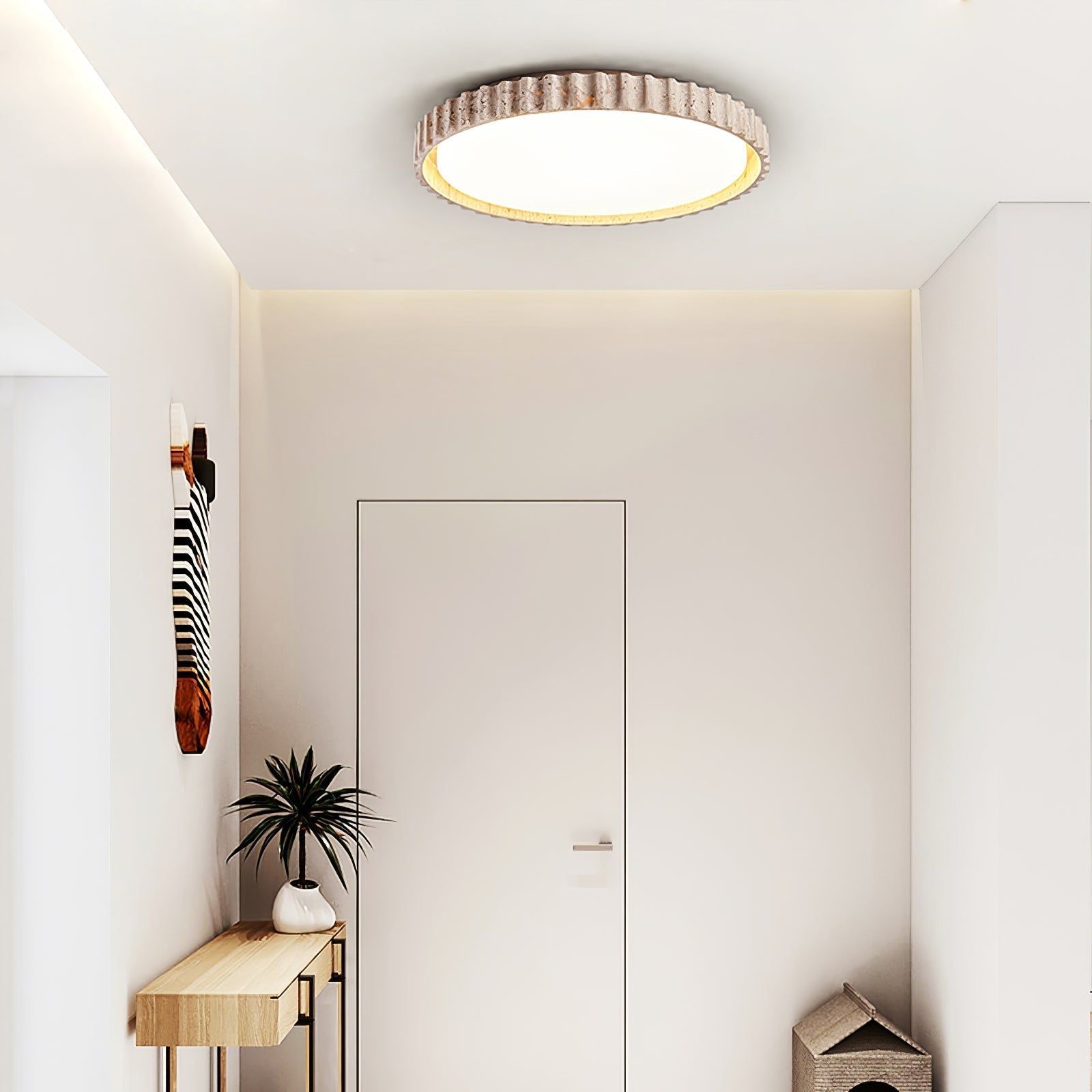 Ornorus Fluted Ring Travertine Ceiling Light - Neutralighting