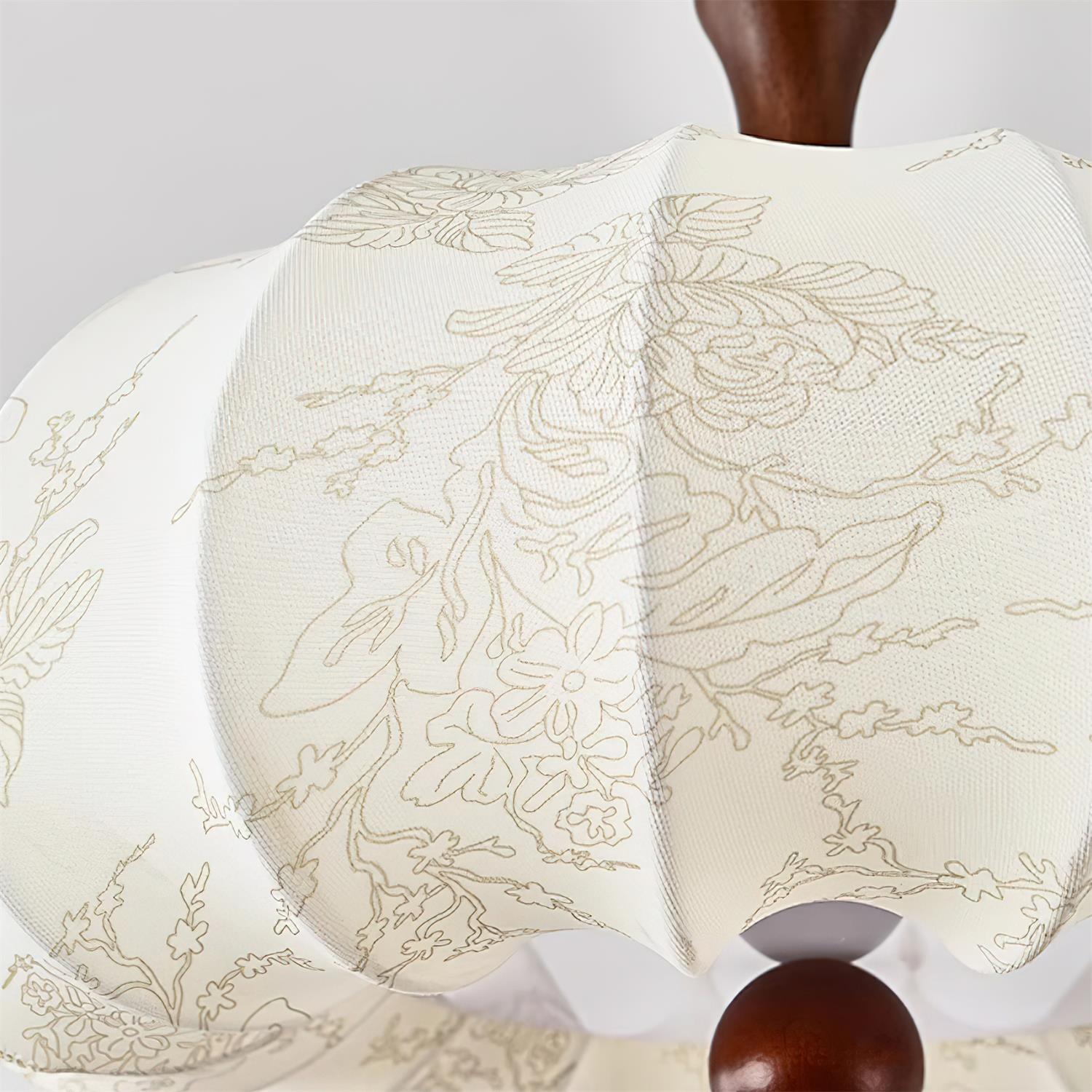 Ceiling Light Scalloped Fabric Shade Walnut Wood Canopy Vintage - Letslighting