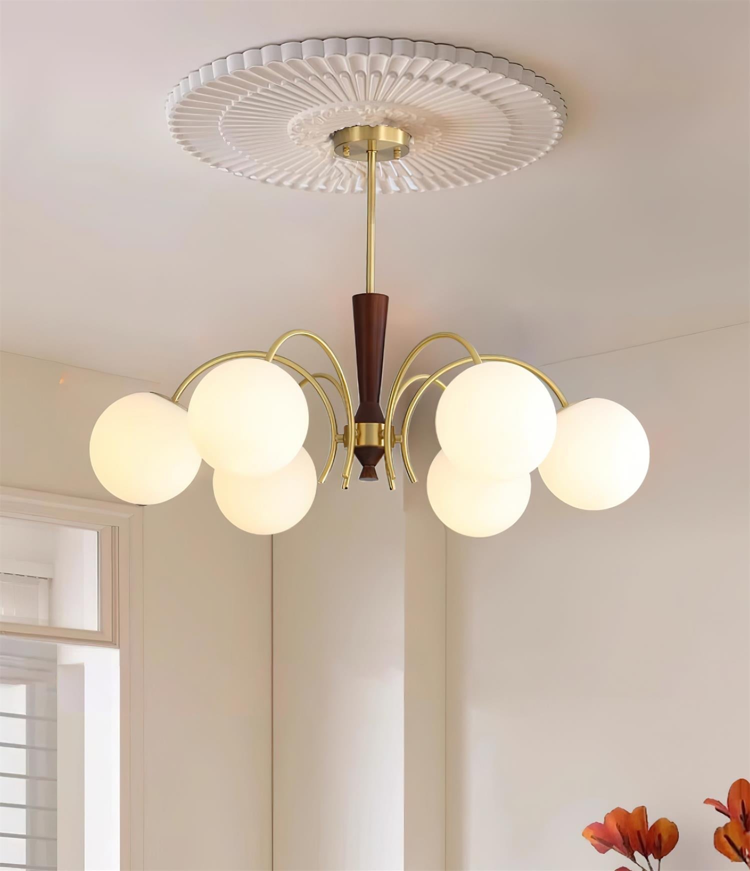 Veslo Messing Holz Globus Kronleuchter-Letslighting