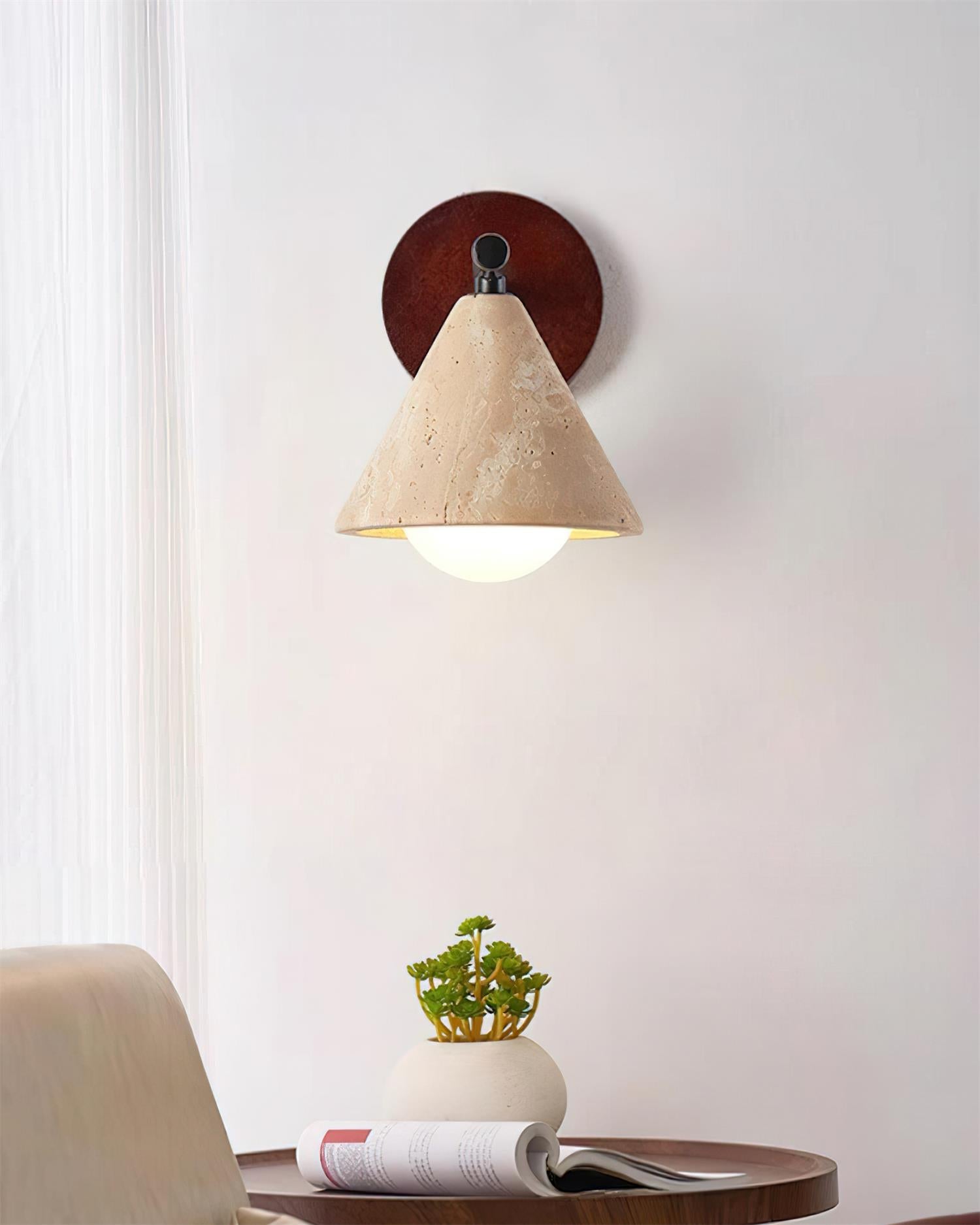 Riita Wall Lamp triangular cone-shaped travertine - Letslighting