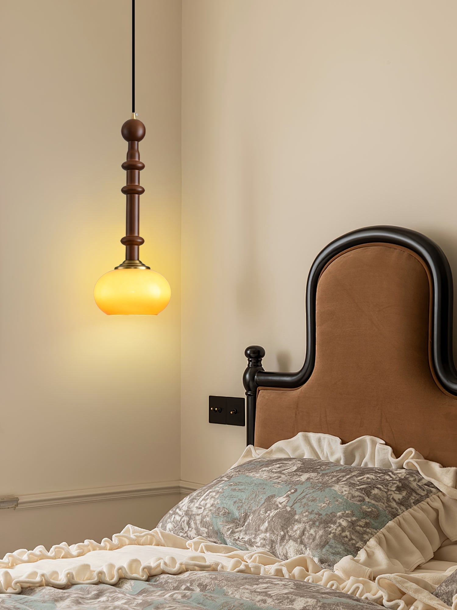 Halo Bernstein Glanz Vintage Holz Pendelleuchte-Letslighting