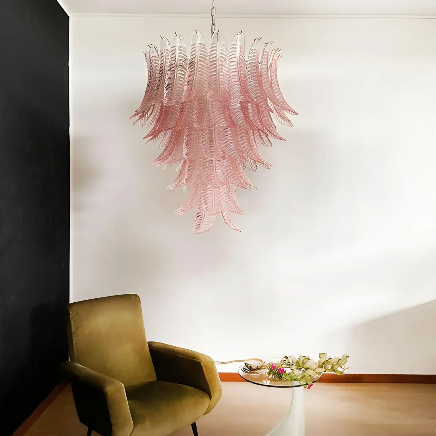Aurora Chandelier Pink Murano Glass Leaves Cascading Romantic - Neutralighting