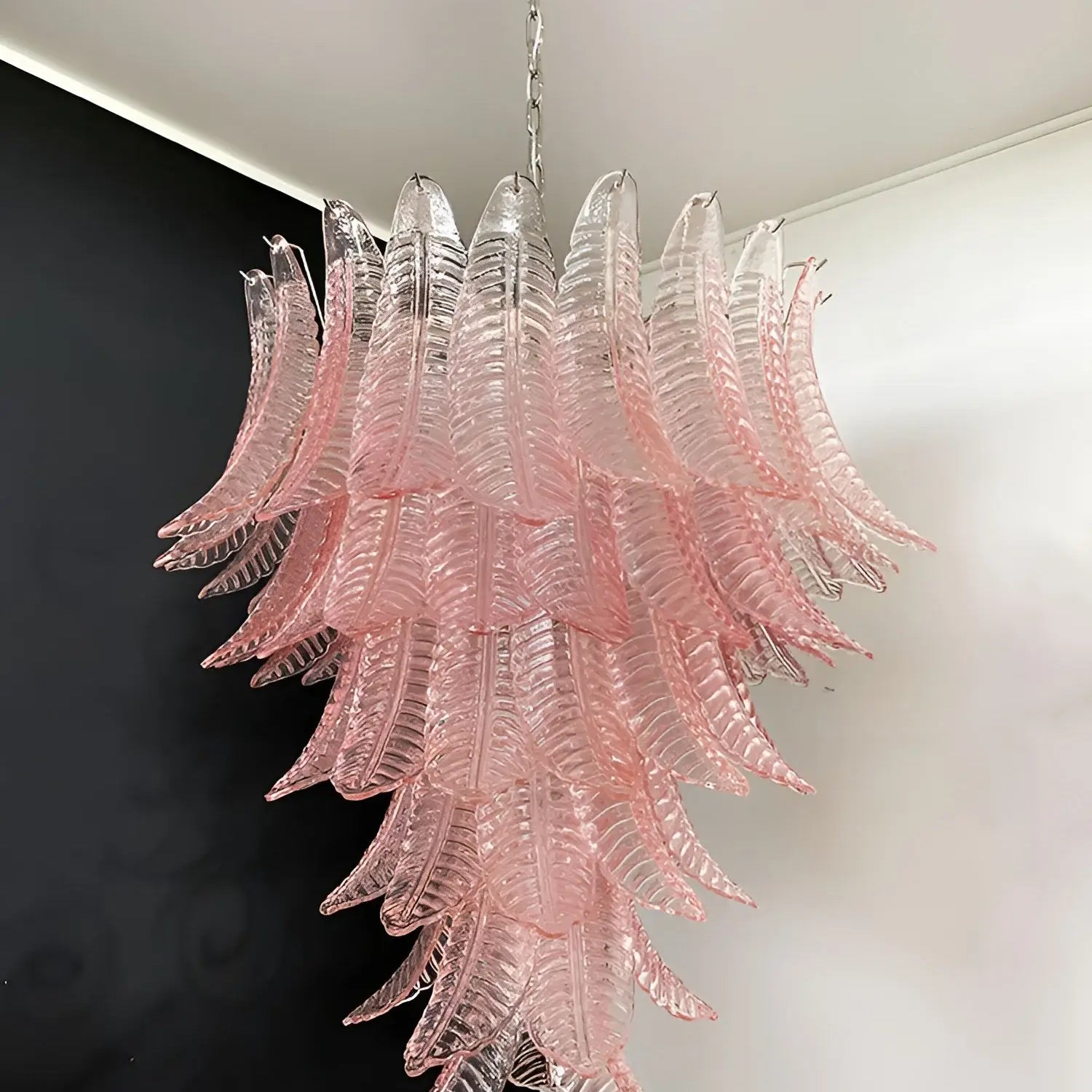 Aurora Chandelier Pink Murano Glass Leaves Cascading Romantic - Neutralighting