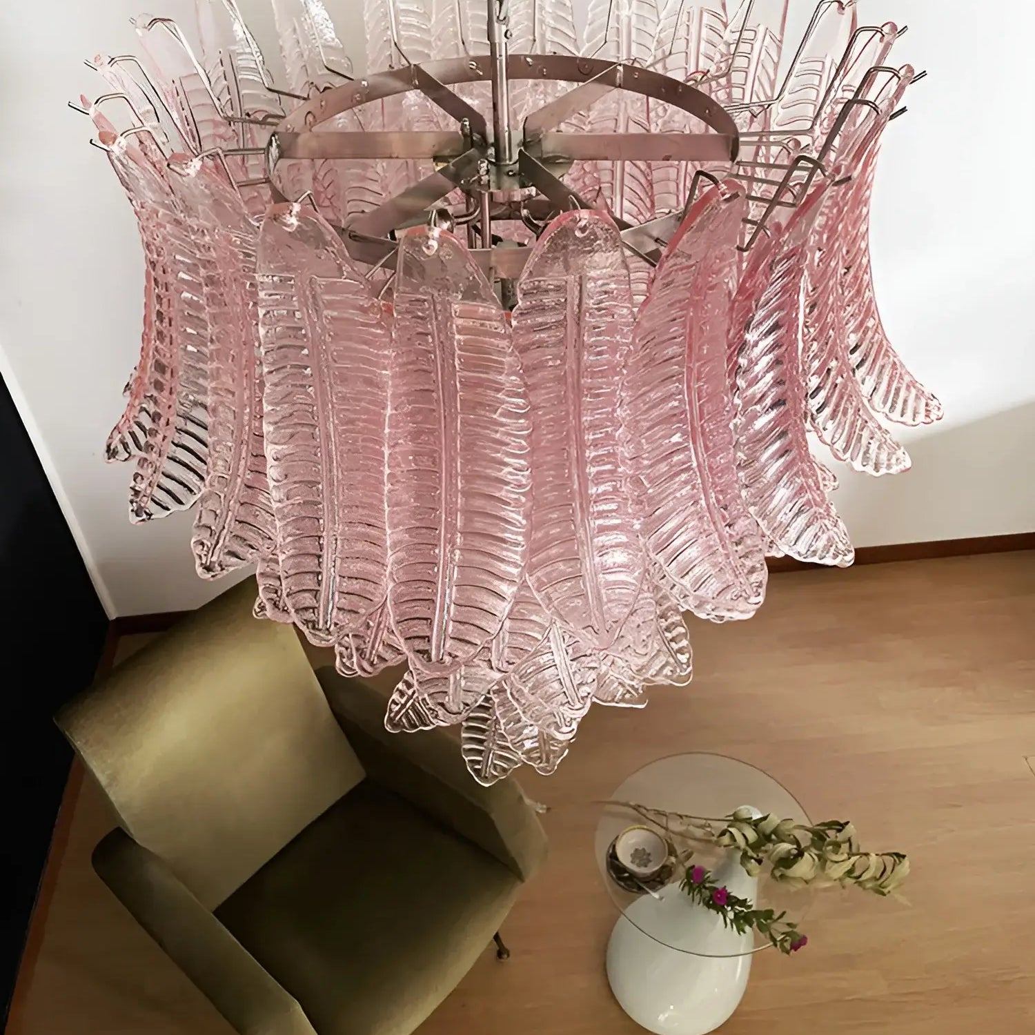 Aurora Chandelier Pink Murano Glass Leaves Cascading Romantic - Neutralighting