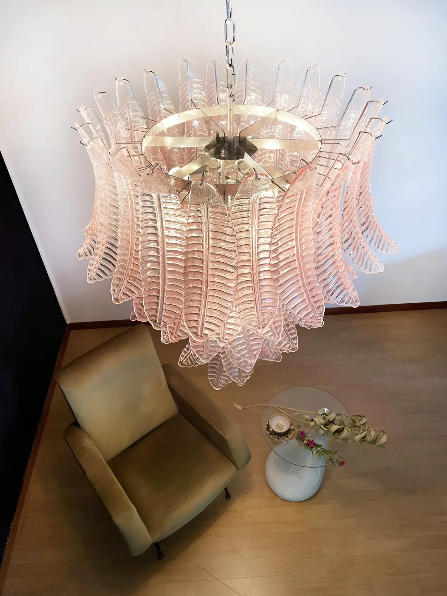Aurora Chandelier Pink Murano Glass Leaves Cascading Romantic - Neutralighting