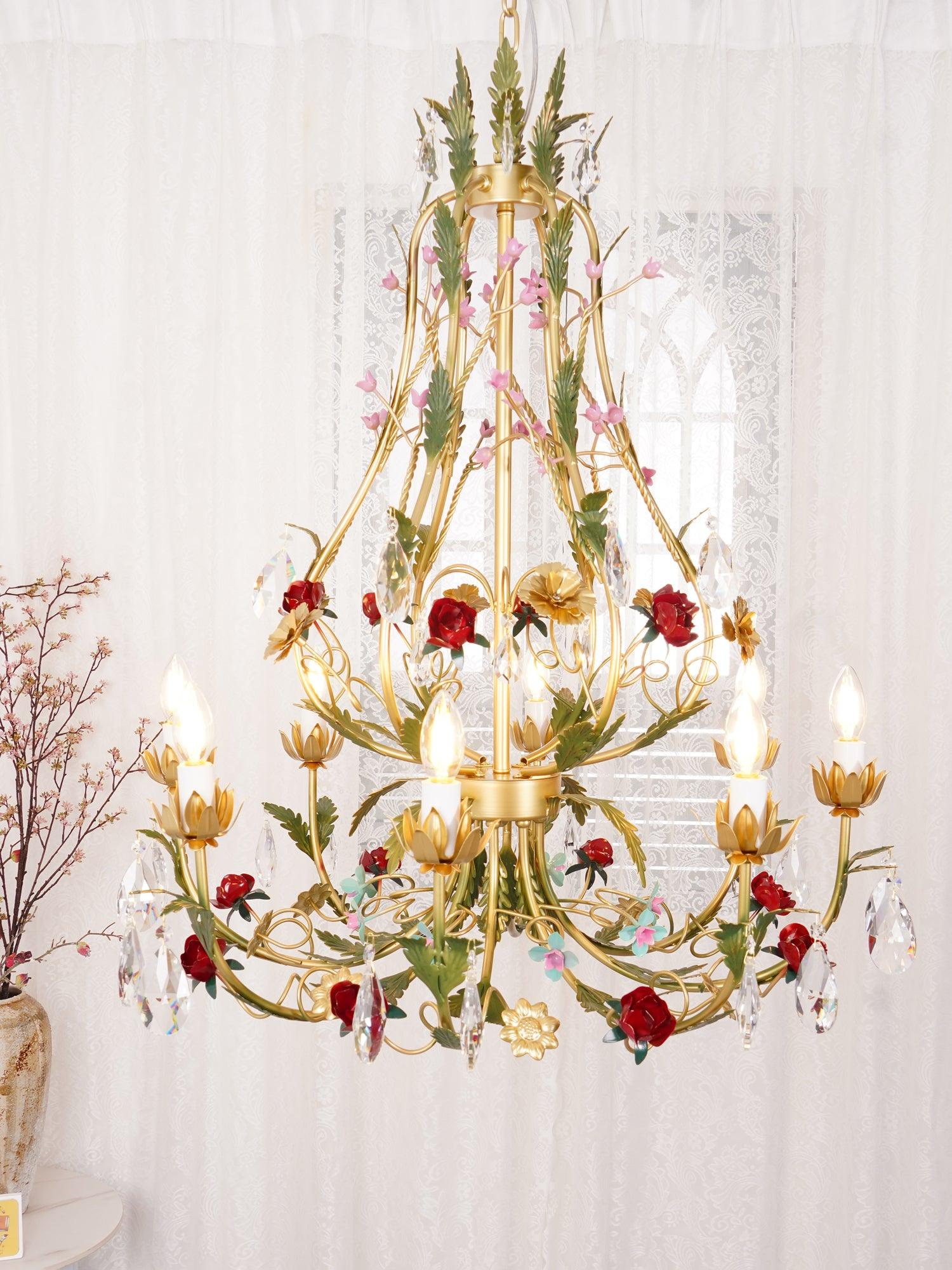 Lustra Kronleuchter Messing Florale Rose Kristall Kerze-Letslighting