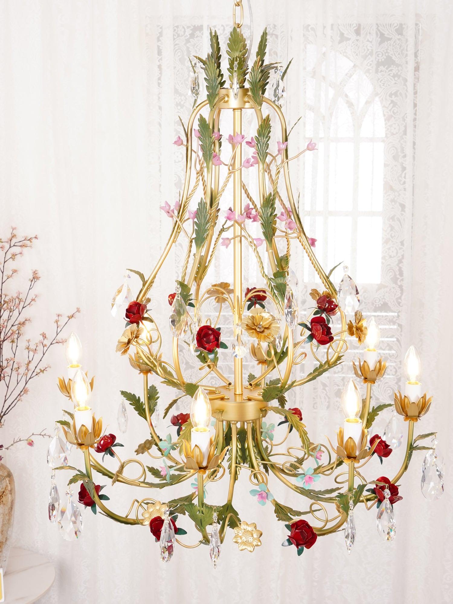 Lustra Kronleuchter Messing Florale Rose Kristall Kerze-Letslighting
