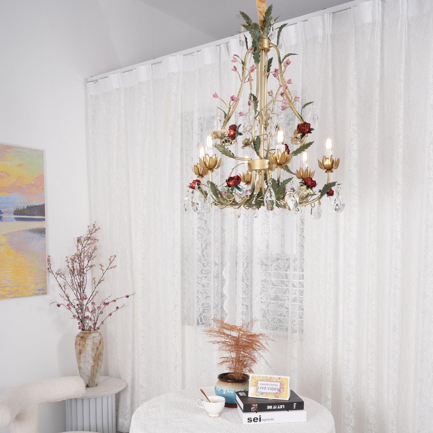 Lustra Kronleuchter Messing Florale Rose Kristall Kerze-Letslighting