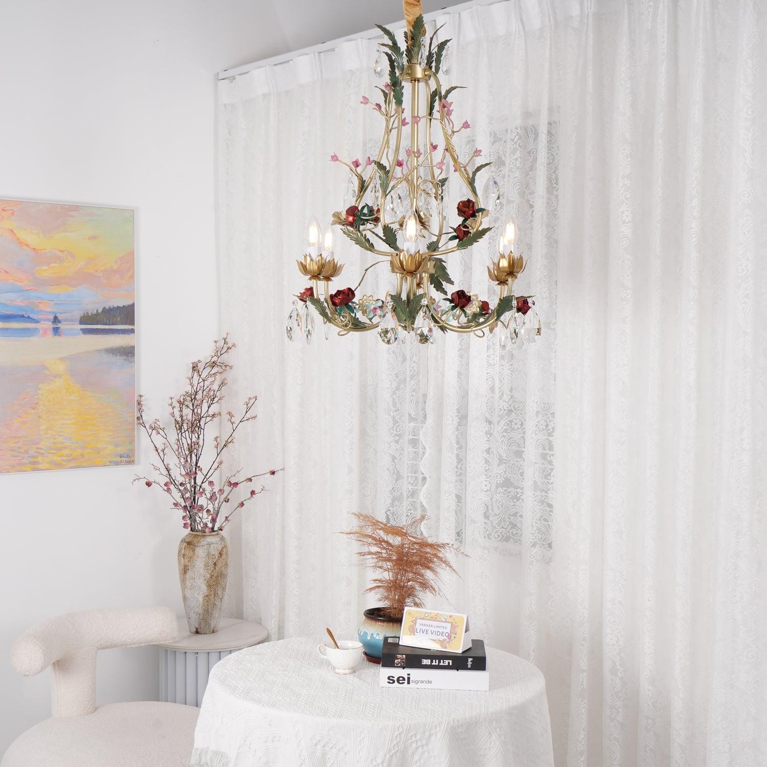Lustra Kronleuchter Messing Florale Rose Kristall Kerze-Letslighting