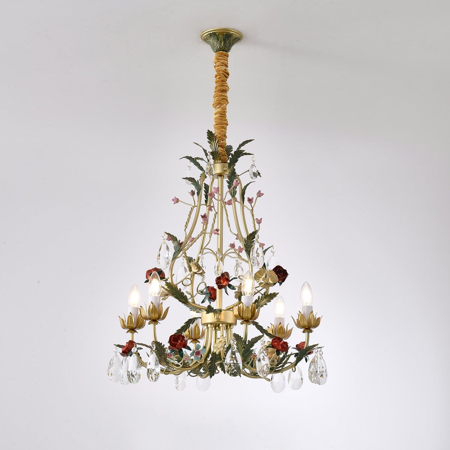 Lustra Kronleuchter Messing Florale Rose Kristall Kerze-Letslighting