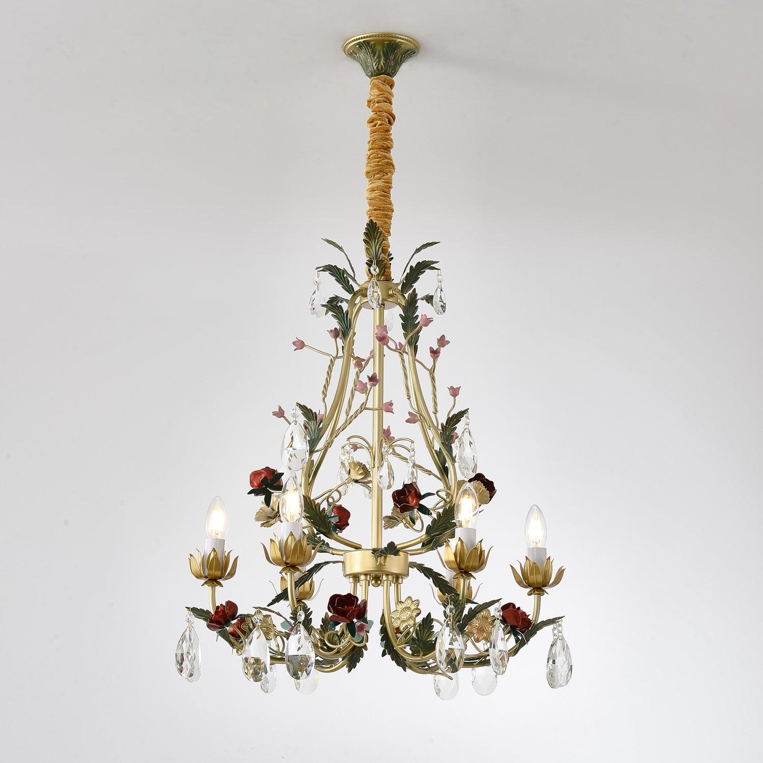 Lustra Kronleuchter Messing Florale Rose Kristall Kerze-Letslighting