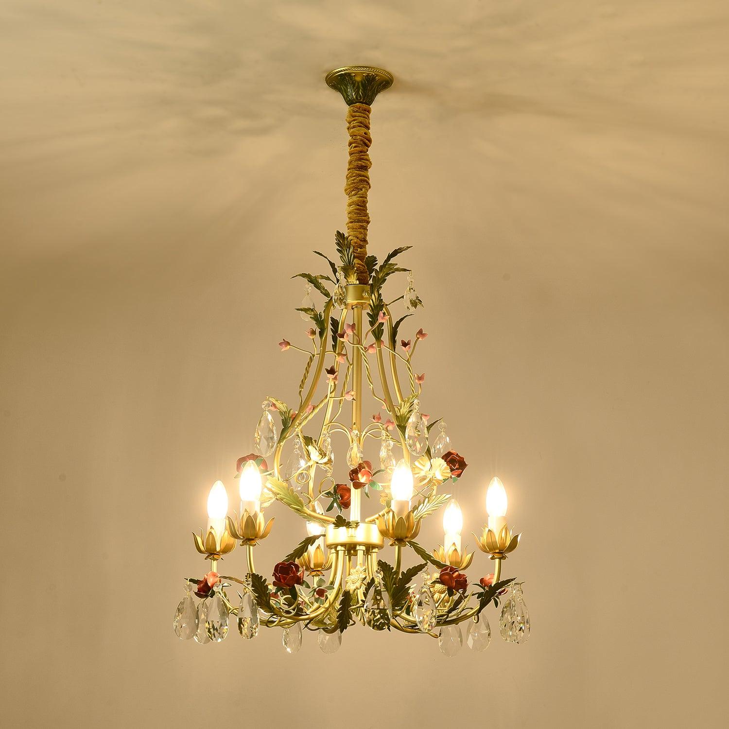 Lustra Kronleuchter Messing Florale Rose Kristall Kerze-Letslighting