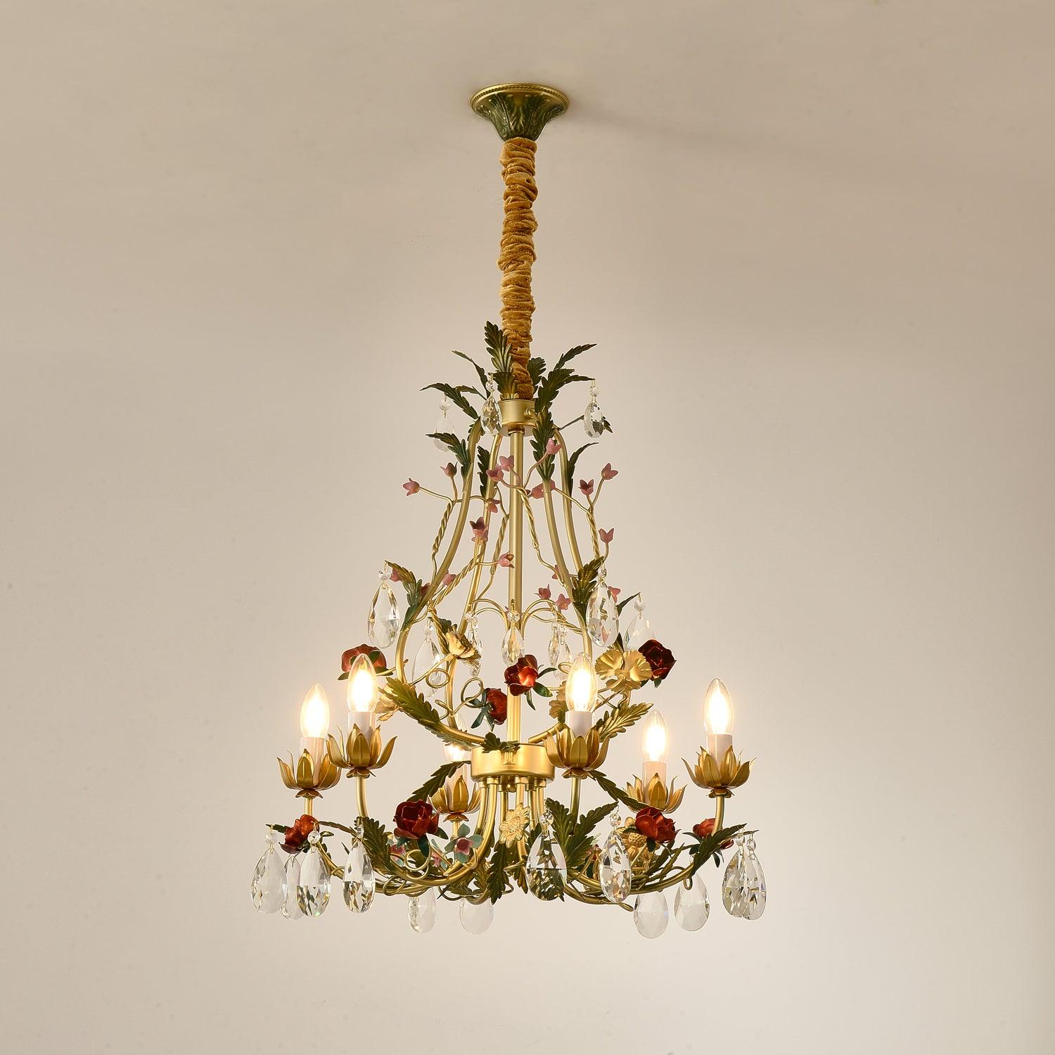 Lustra Kronleuchter Messing Florale Rose Kristall Kerze-Letslighting