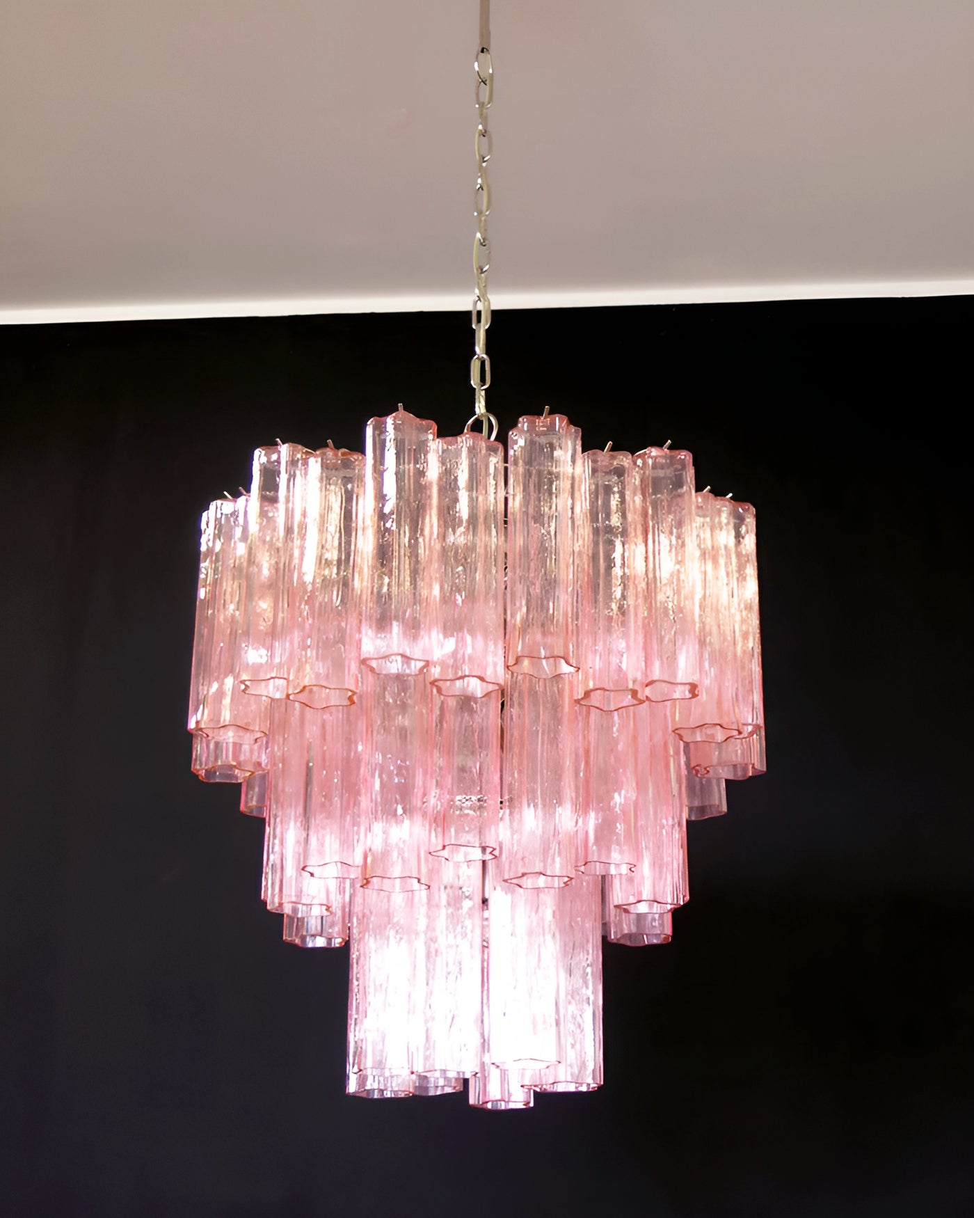 Aurora Chandelier Pink Glass Tubes Layered Modern - Neutralighting