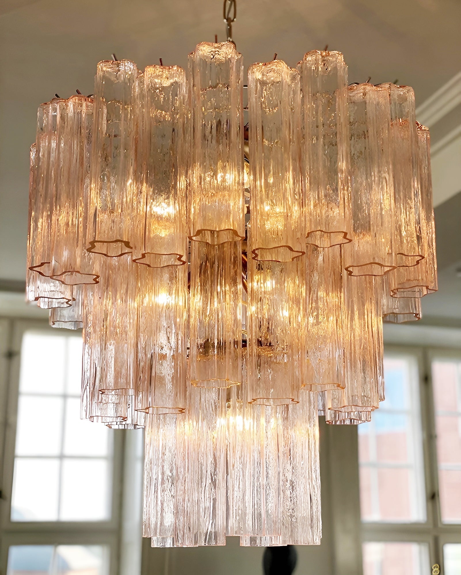 Aurora Chandelier Pink Glass Tubes Layered Modern - Neutralighting