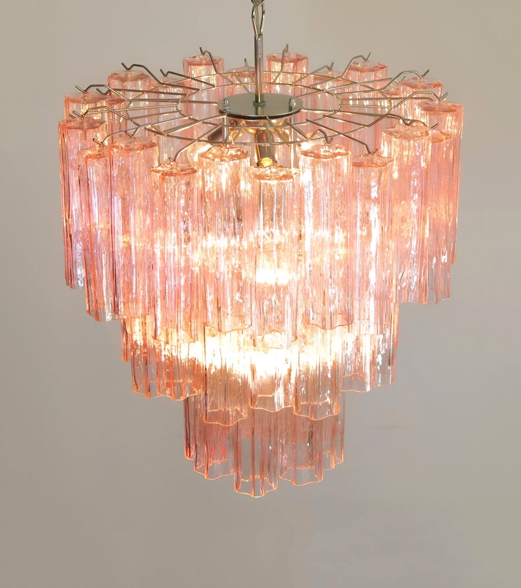 Aurora Chandelier Pink Glass Tubes Layered Modern - Neutralighting