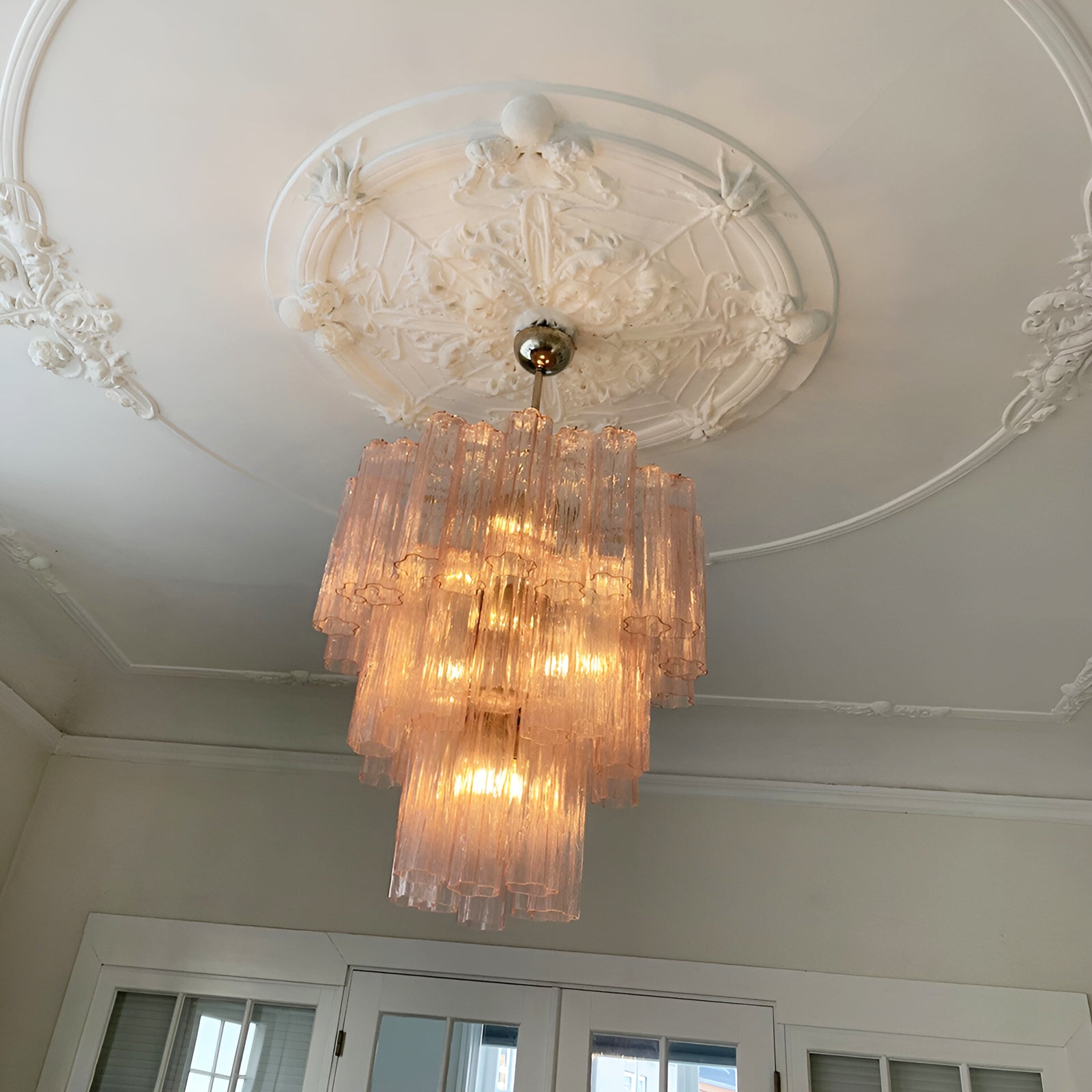 Aurora Chandelier Pink Glass Tubes Layered Modern - Neutralighting