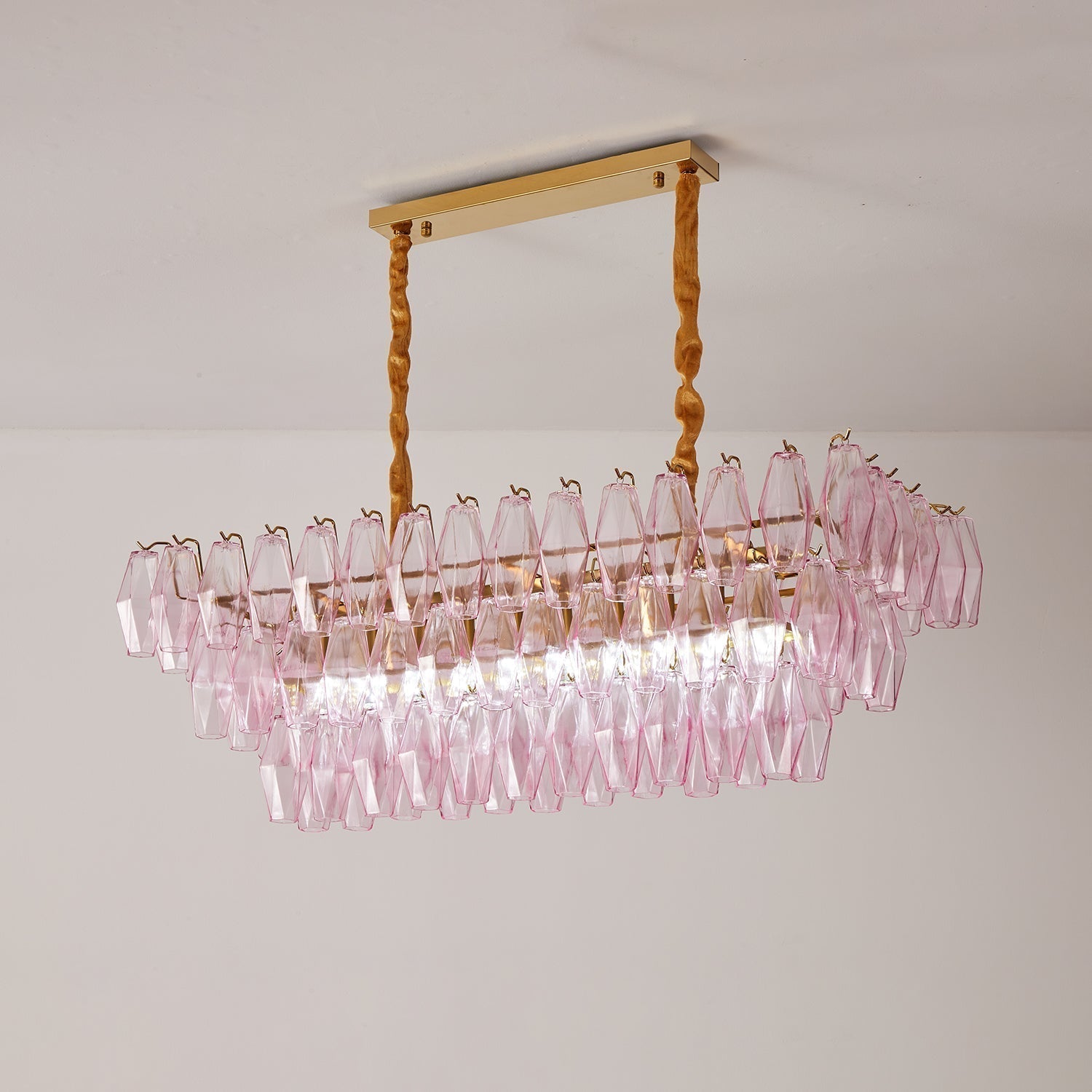 Aurora Chandelier Rose Prism Glass Rectangular Layered - Neutralighting