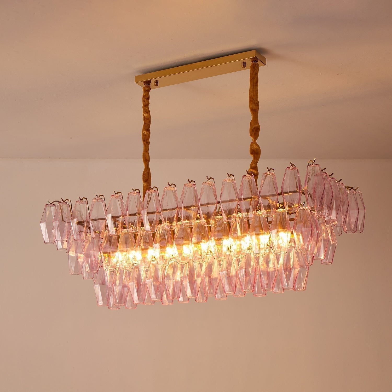 Aurora Chandelier Rose Prism Glass Rectangular Layered - Neutralighting