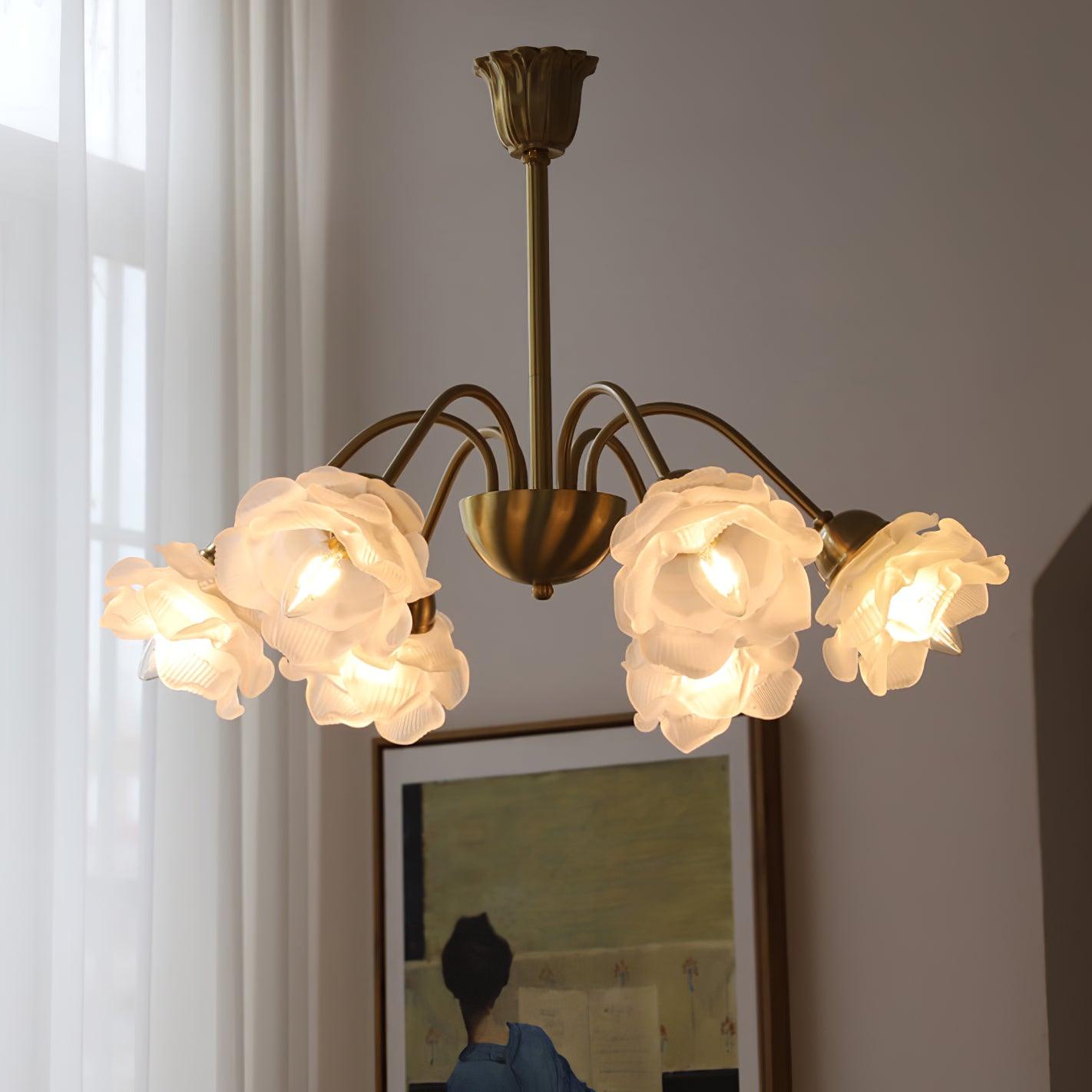 Lustra Kronleuchter Messing Glas Rose Blume-Letslighting