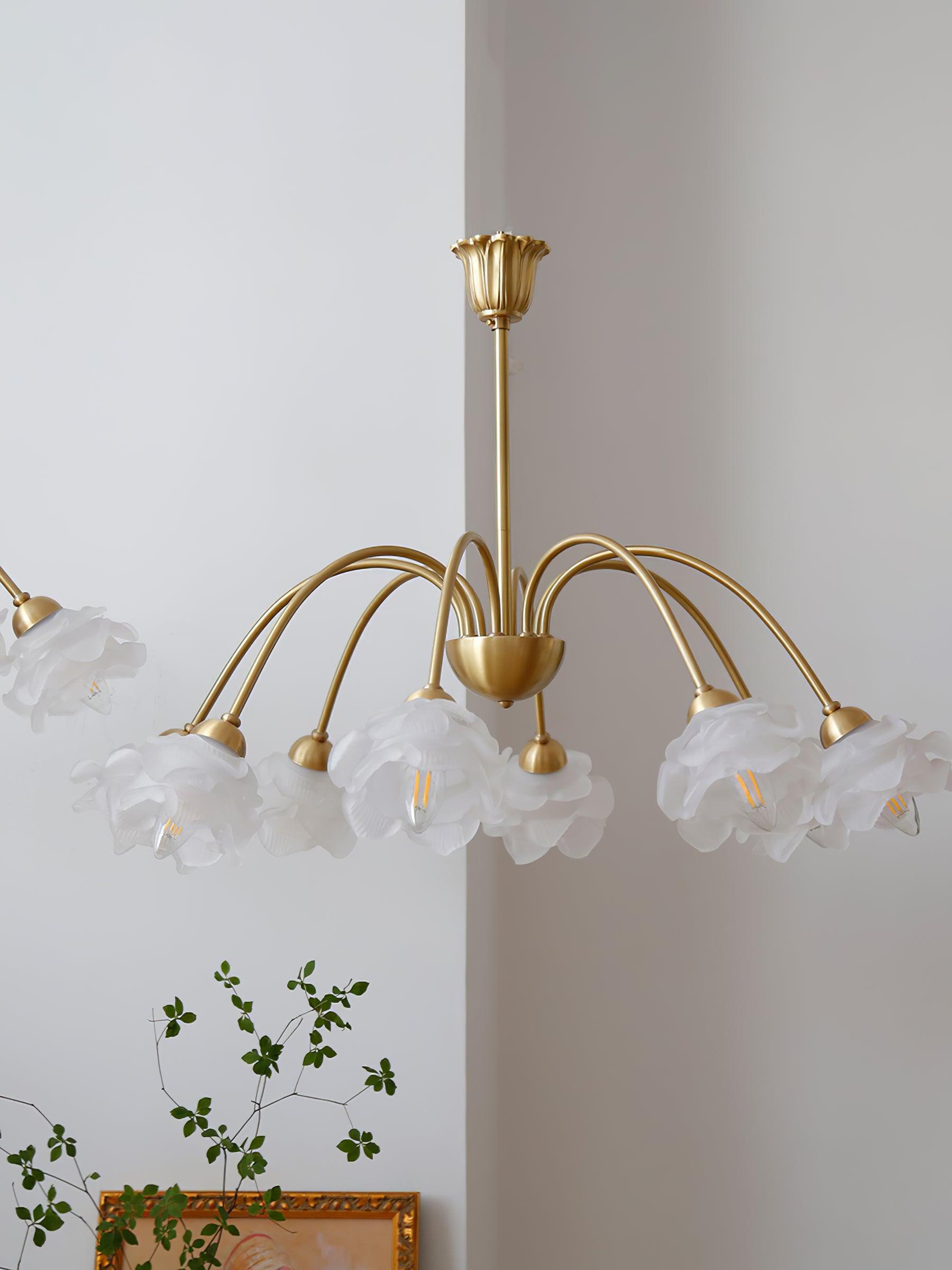Lustra Kronleuchter Messing Glas Rose Blume-Letslighting