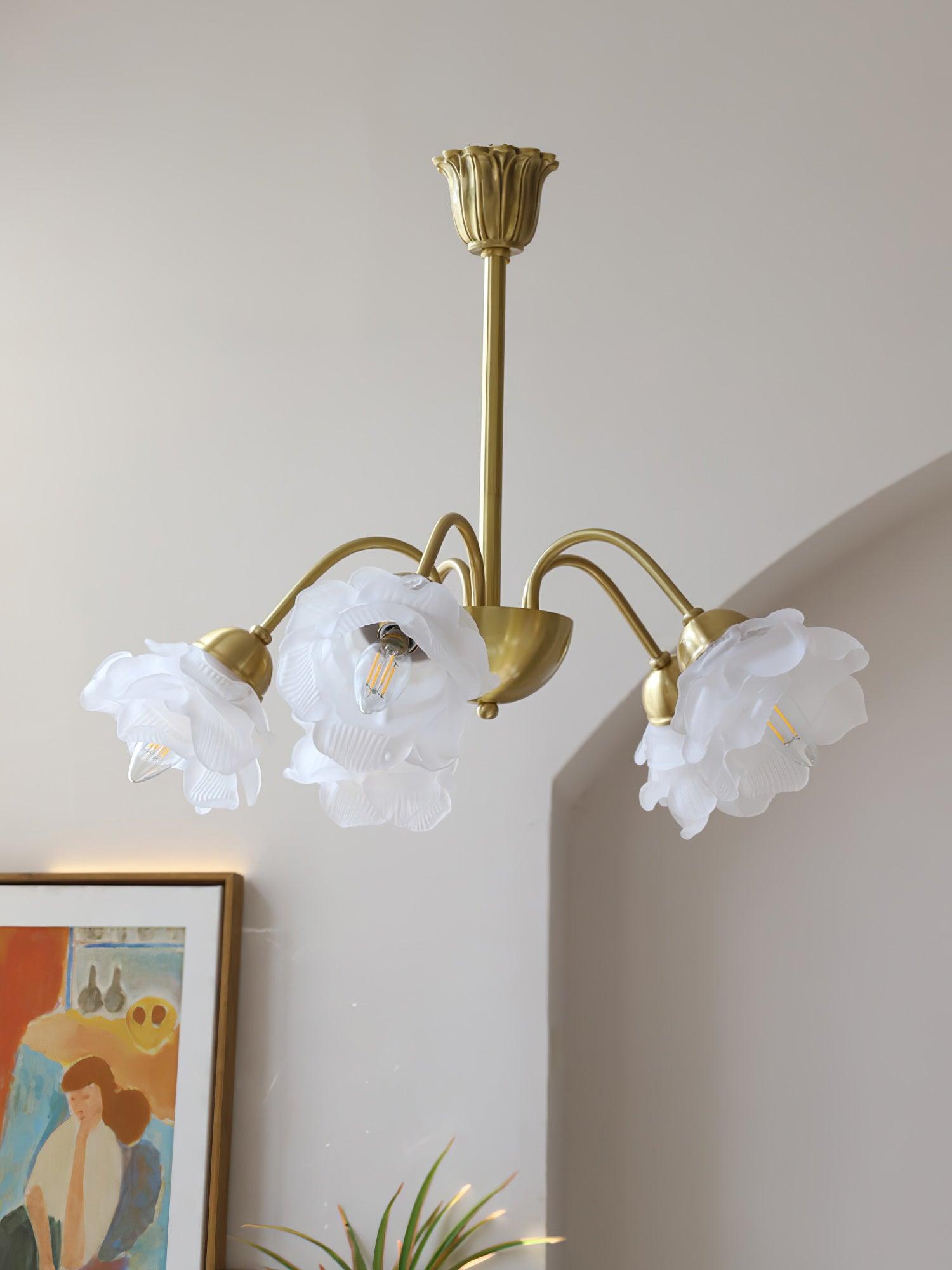 Lustra Kronleuchter Messing Glas Rose Blume-Letslighting
