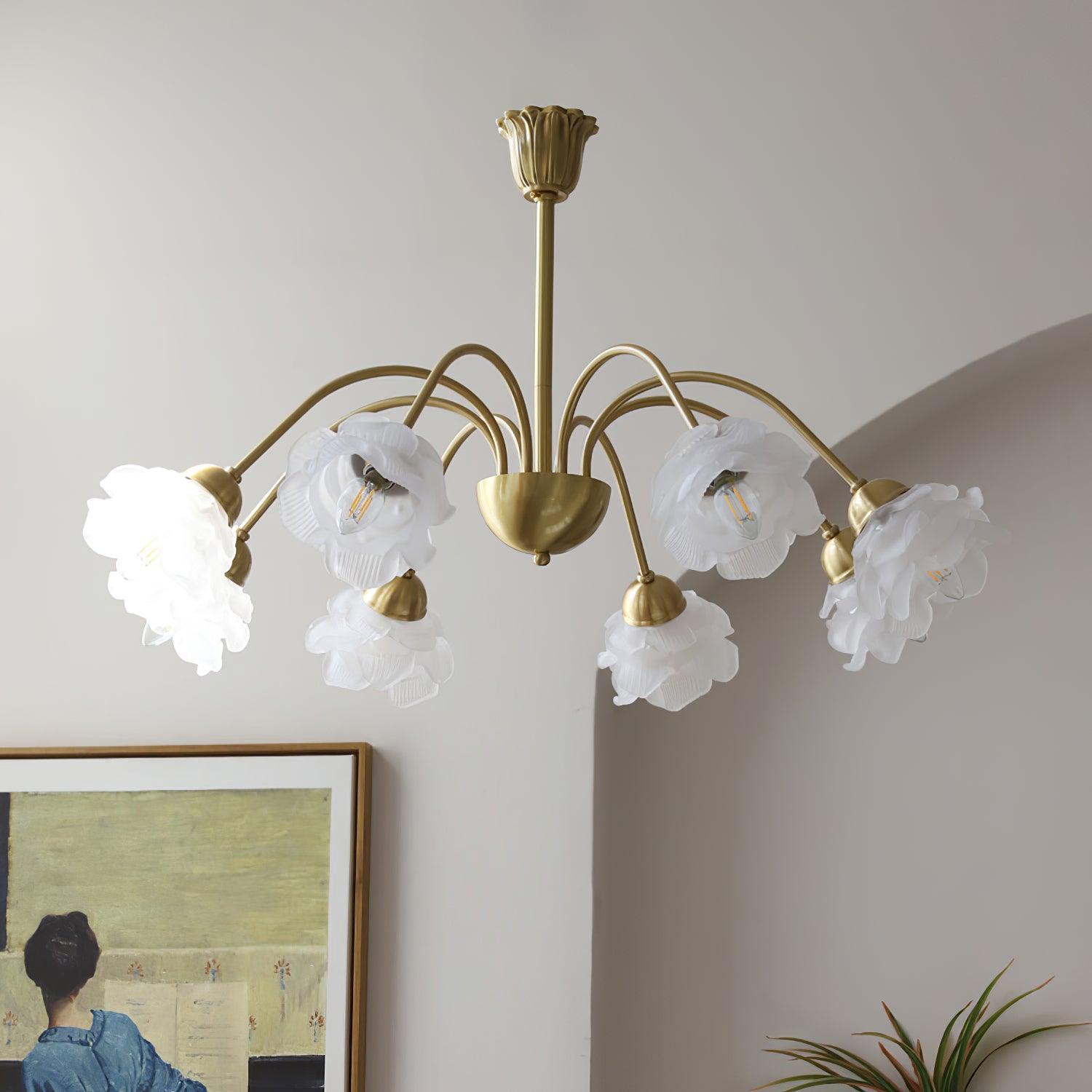 Lustra Kronleuchter Messing Glas Rose Blume-Letslighting