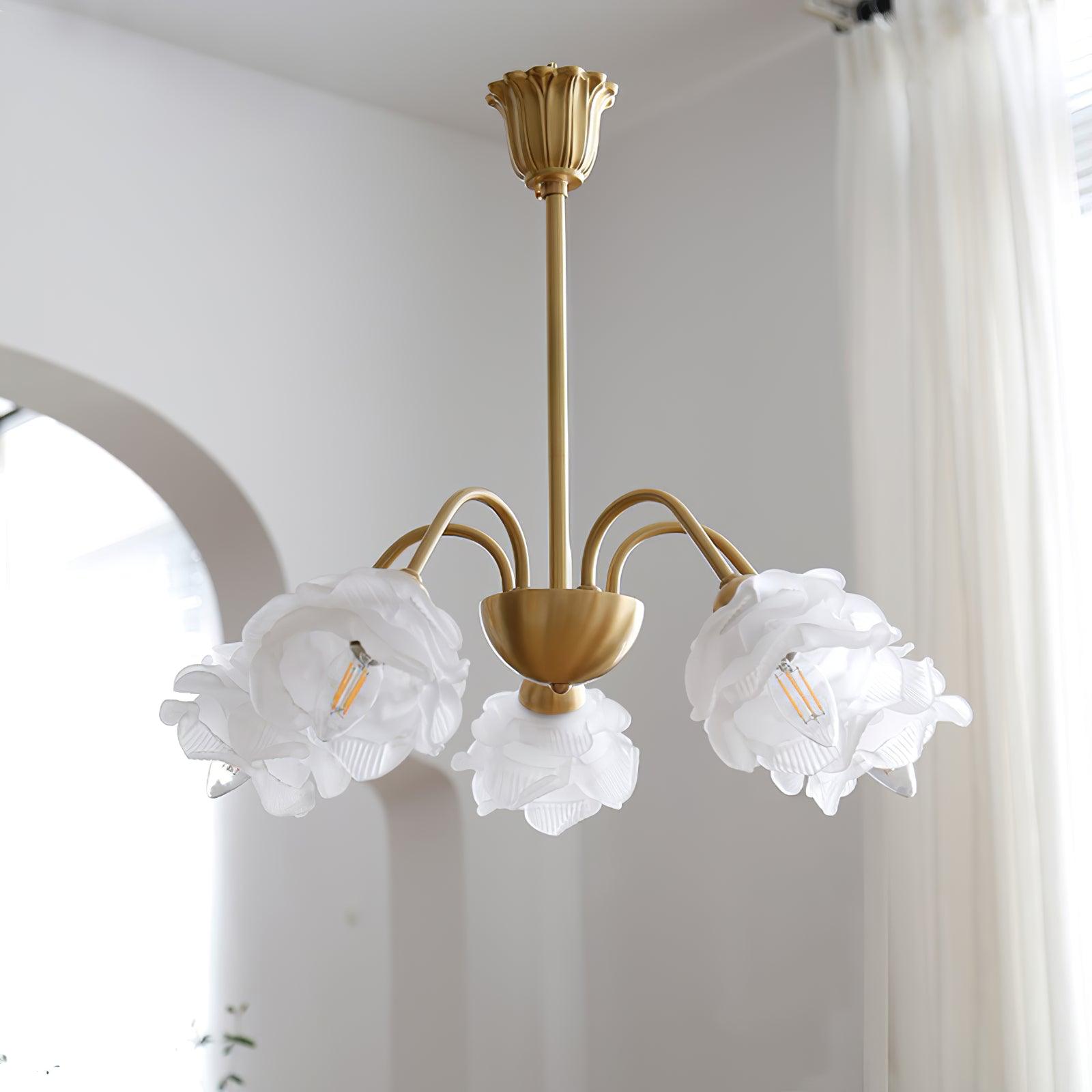 Lustra Kronleuchter Messing Glas Rose Blume-Letslighting