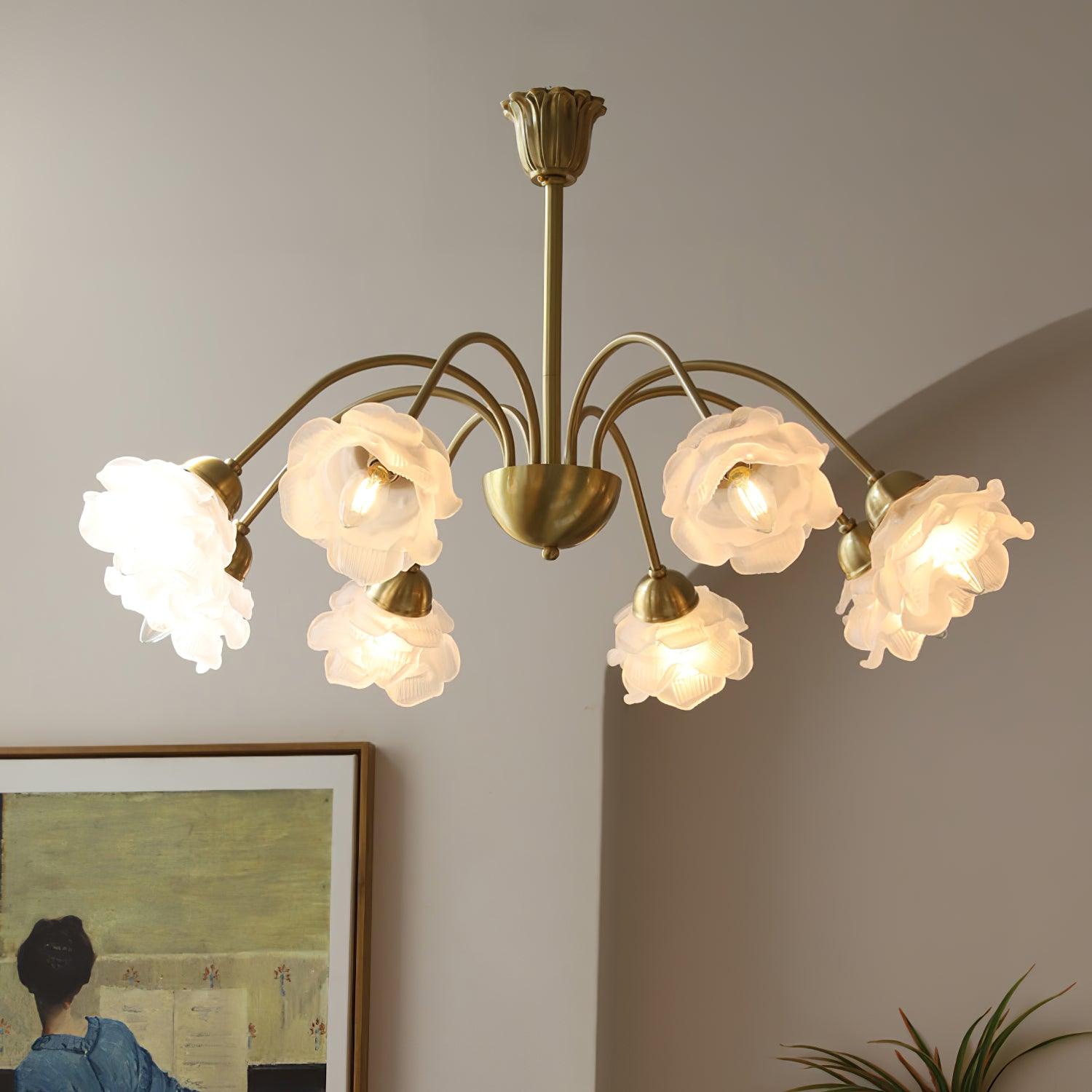 Lustra Kronleuchter Messing Glas Rose Blume-Letslighting