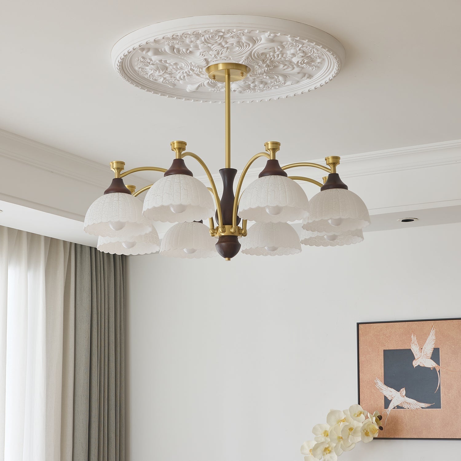 Avvynila Traditionelle Eleganz Vintage Messing Holz Kronleuchter-Letslighting
