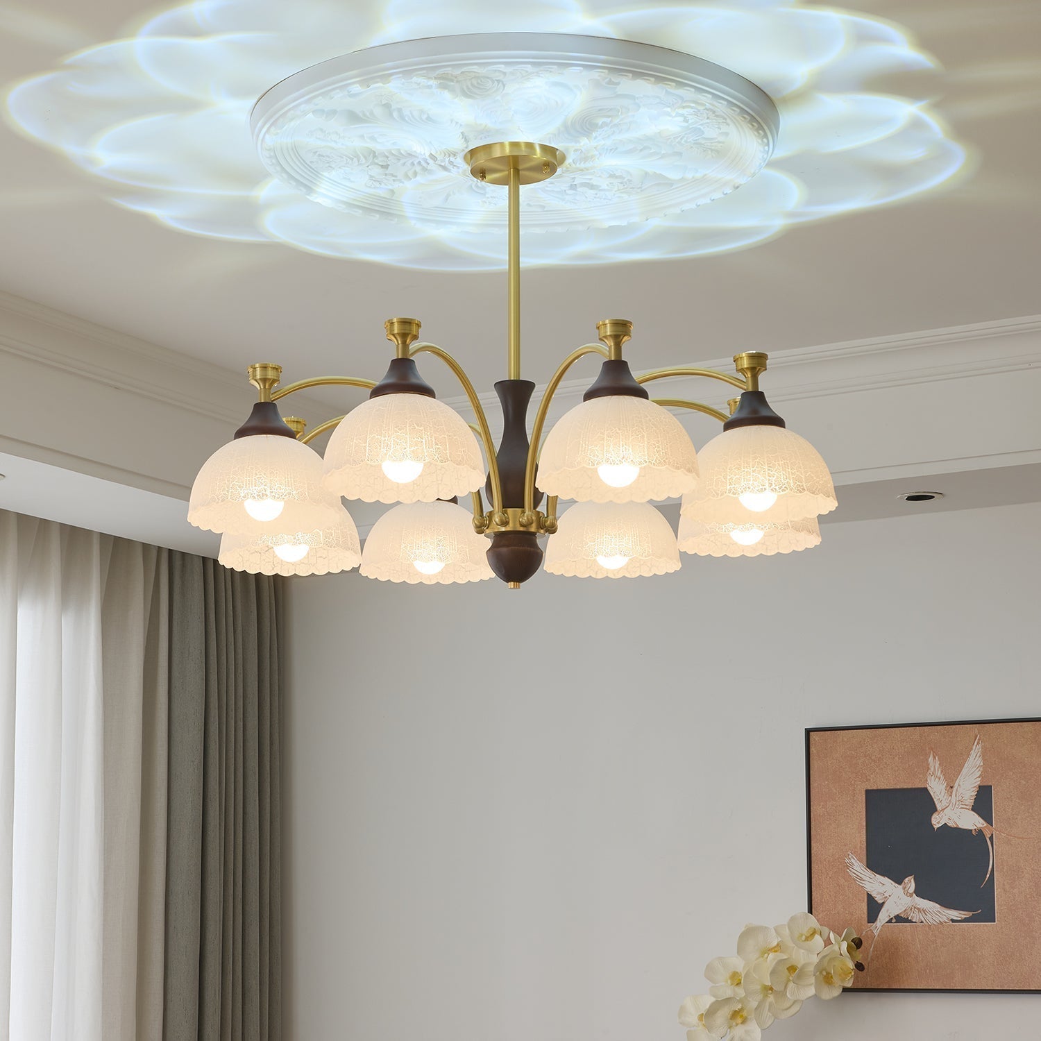 Avvynila Traditionelle Eleganz Vintage Messing Holz Kronleuchter-Letslighting