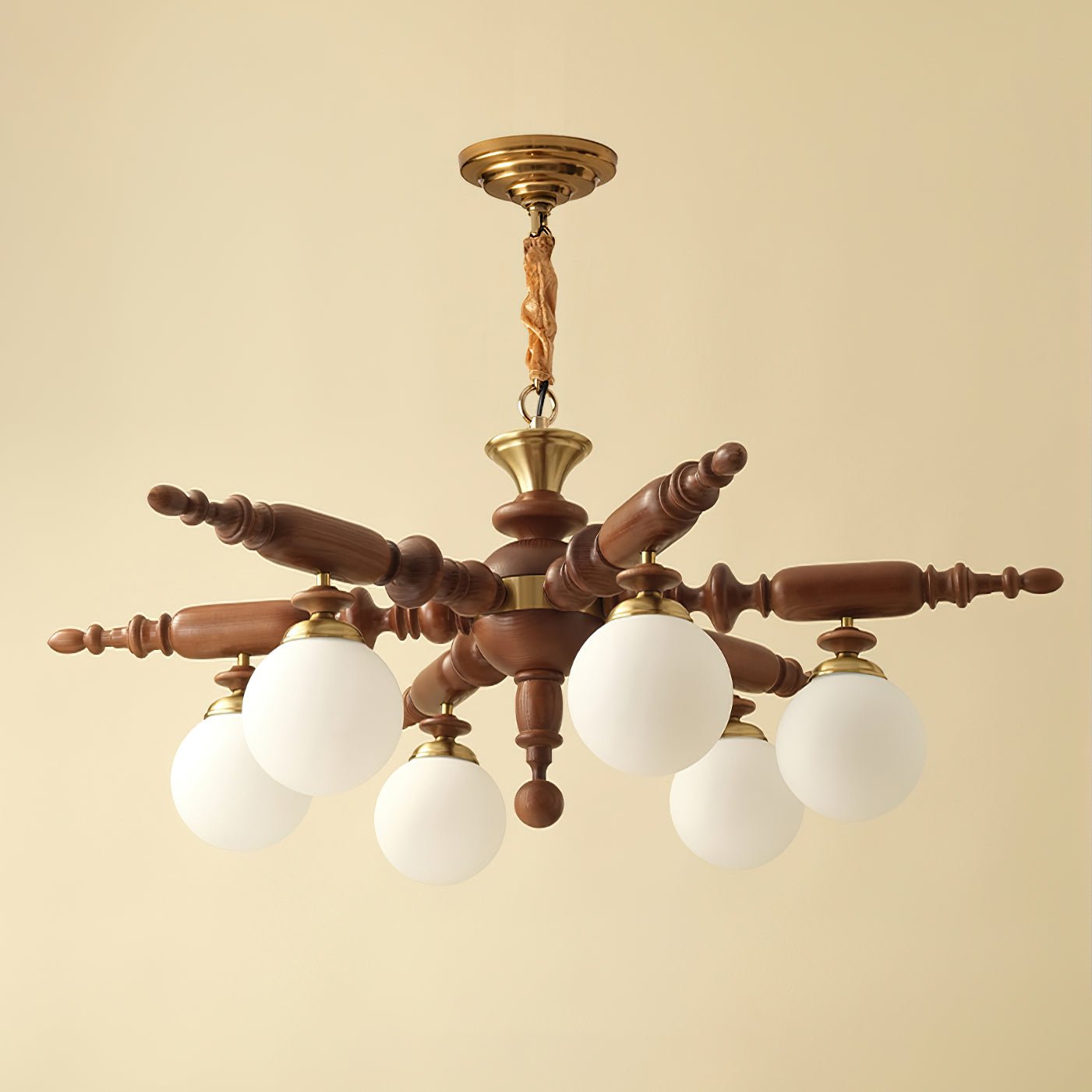 Olvenir Rustikaler Kronleuchter aus Holz und Glas-Letslighting