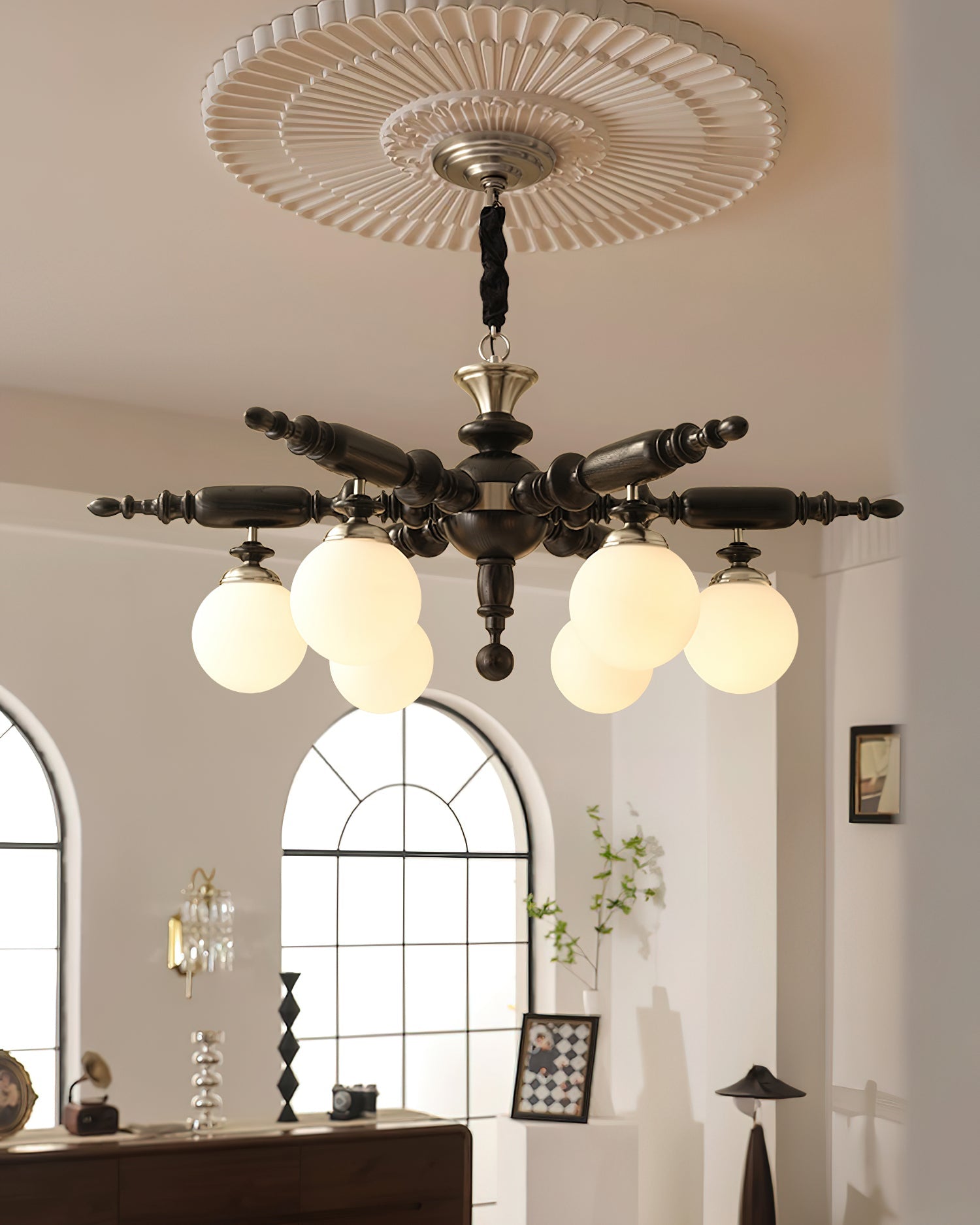 Olvenir Rustikaler Kronleuchter aus Holz und Glas-Letslighting