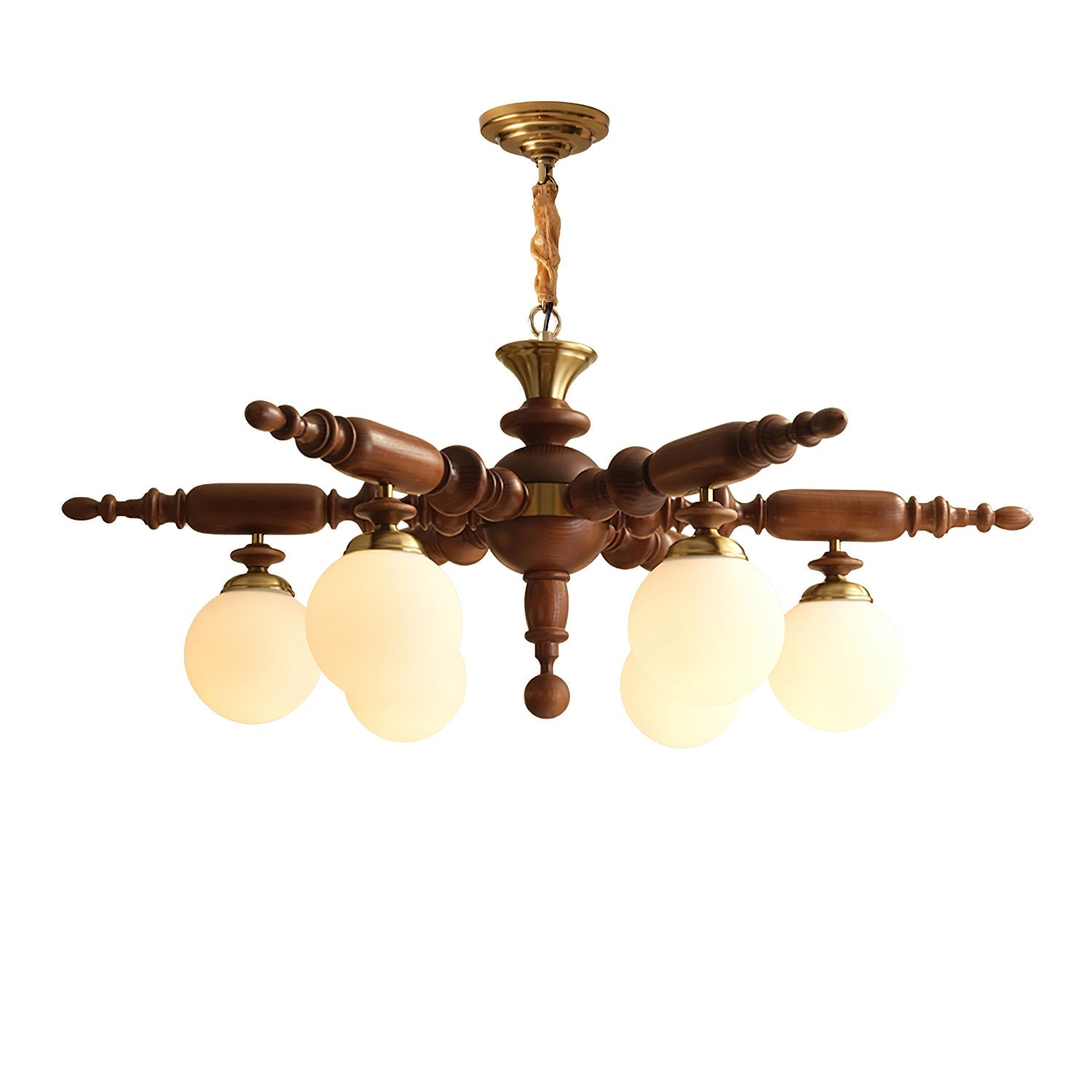 Olvenir Rustikaler Kronleuchter aus Holz und Glas-Letslighting