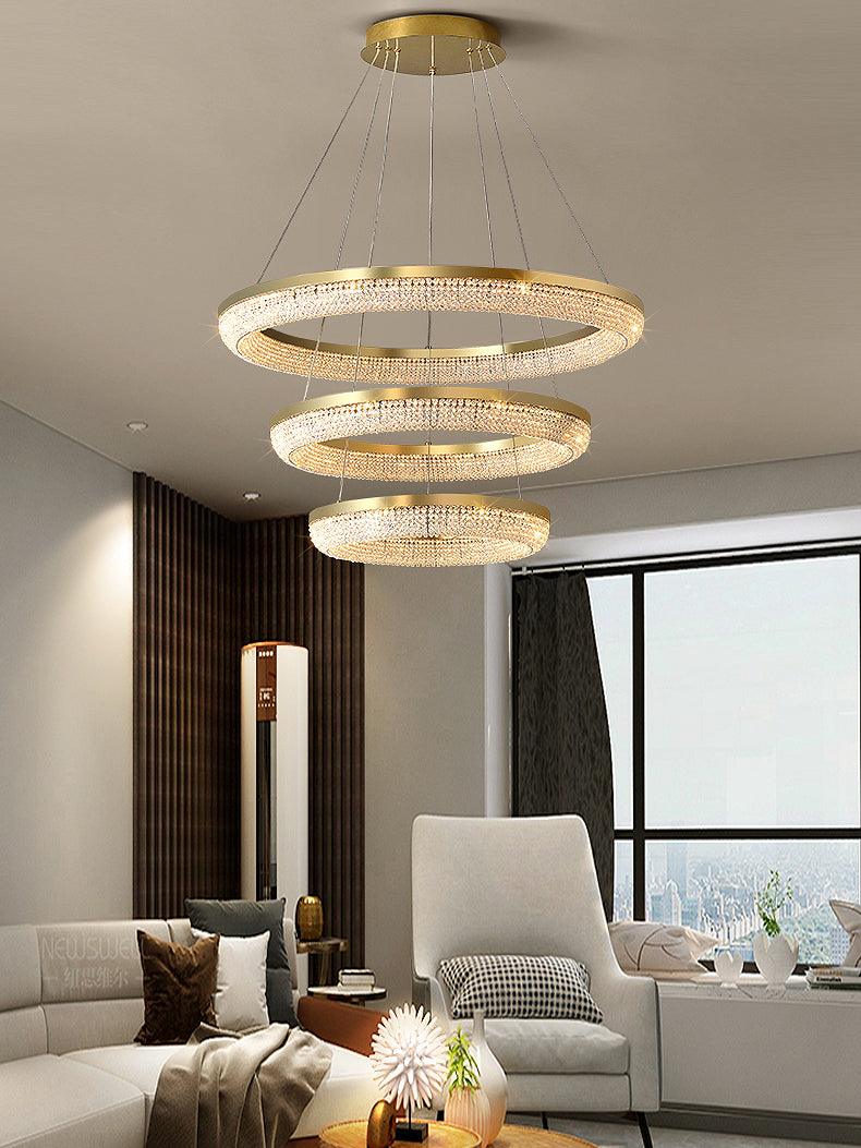 Lustra Kronleuchter Rund Ring Kristall Gold LED-Letslighting
