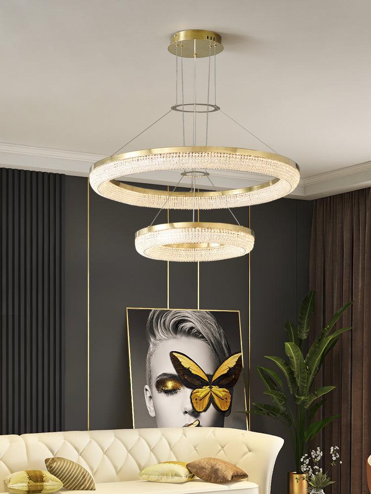 Lustra Kronleuchter Rund Ring Kristall Gold LED-Letslighting