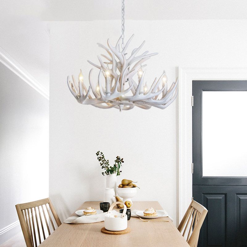 Silva Rustikales Geweih Kronleuchter Weiß Wohnzimmer/Schlafzimmer Harz