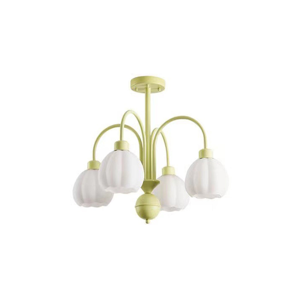 Arisha Modern LED Deckenleuchte Blume Wohnzimmer, Weiß Grün, Metall Glas