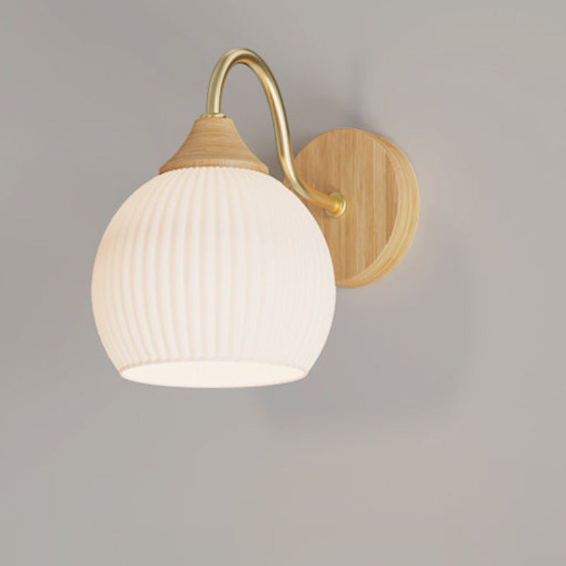 Muto Nordic LED Innenwandleuchte Glas Holz Schlaf Wohnzimmer
