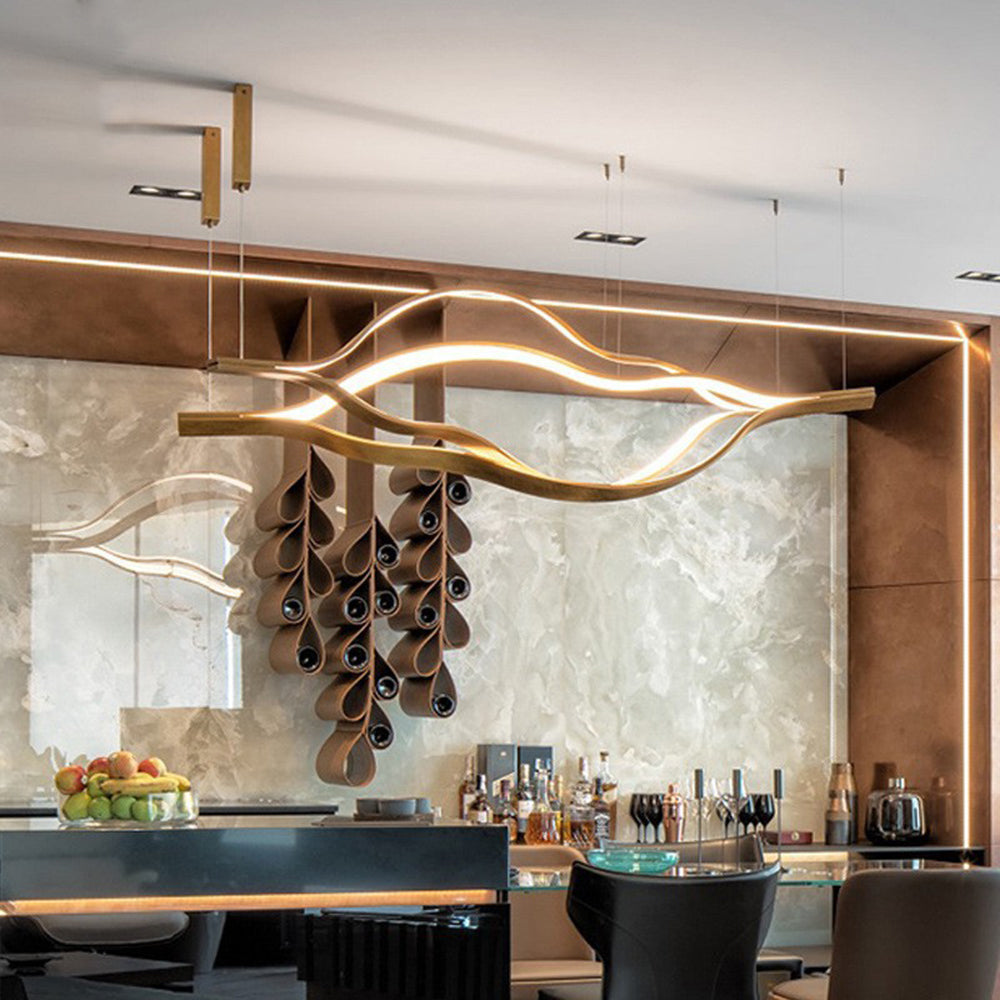 Arisha Modern Linear Geometrisch LED Pendelleuchte Gold Wohnzimmer Metall Acryl