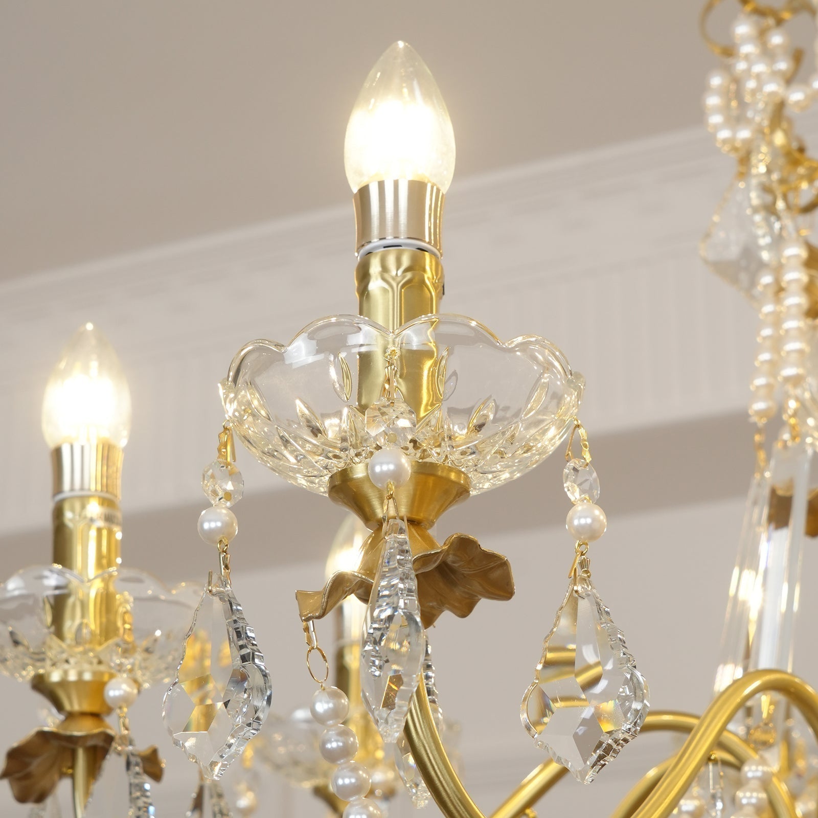 Kronleuchter Messing Körper Kristall Perlen Tropfen Vintage Eleganz-Letslighting