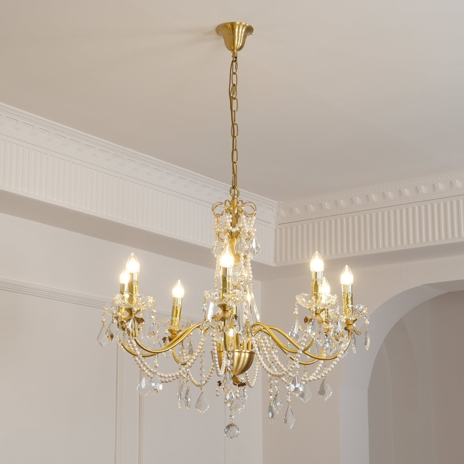 Kronleuchter Messing Körper Kristall Perlen Tropfen Vintage Eleganz-Letslighting