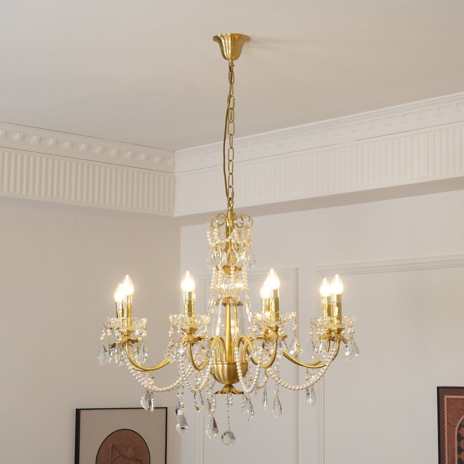 Kronleuchter Messing Körper Kristall Perlen Tropfen Vintage Eleganz-Letslighting
