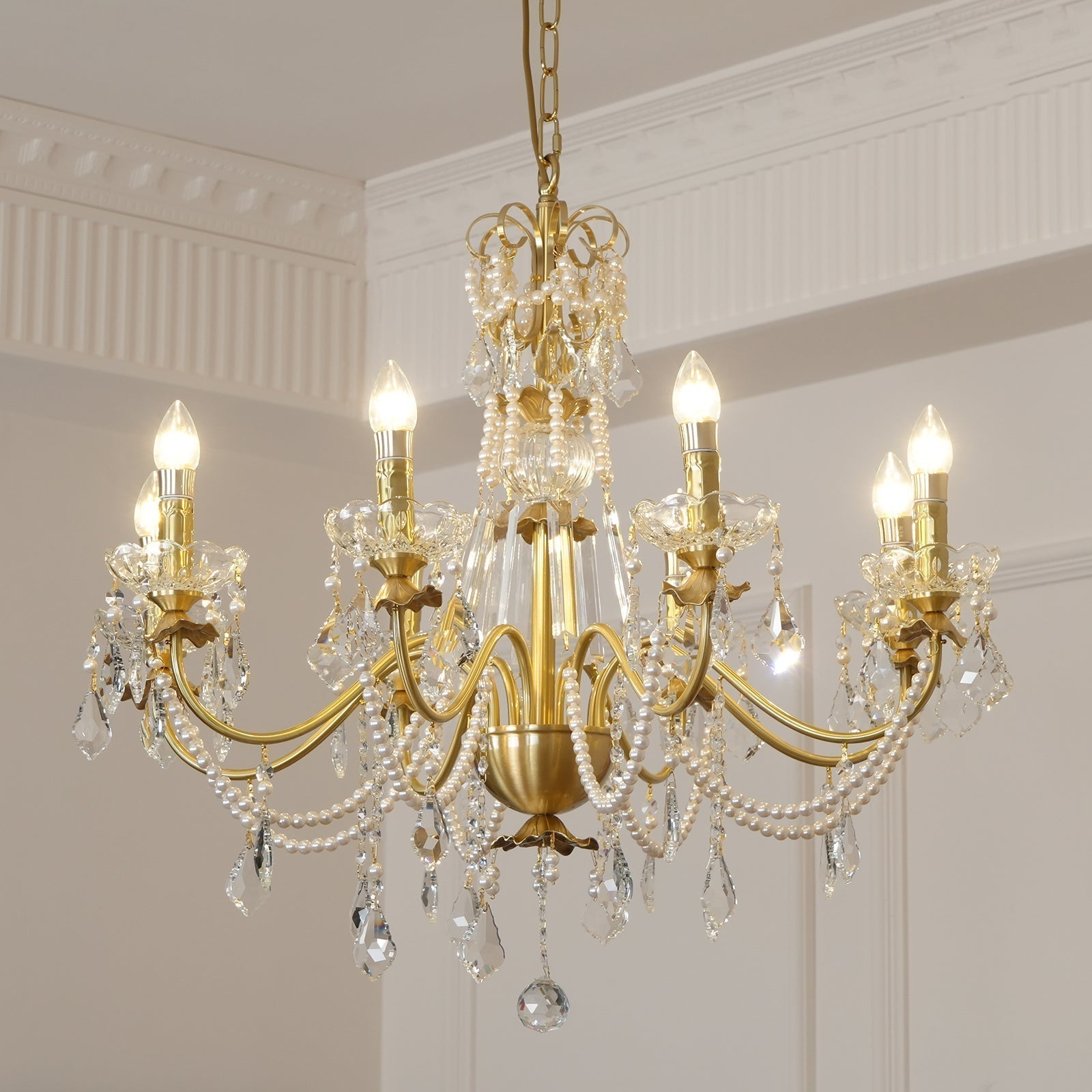 Kronleuchter Messing Körper Kristall Perlen Tropfen Vintage Eleganz-Letslighting