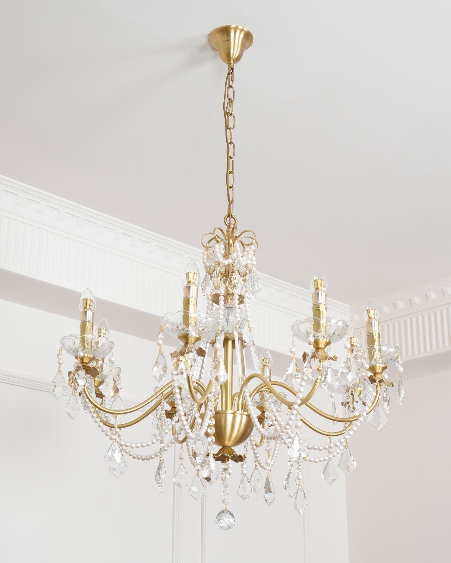 Kronleuchter Messing Körper Kristall Perlen Tropfen Vintage Eleganz-Letslighting